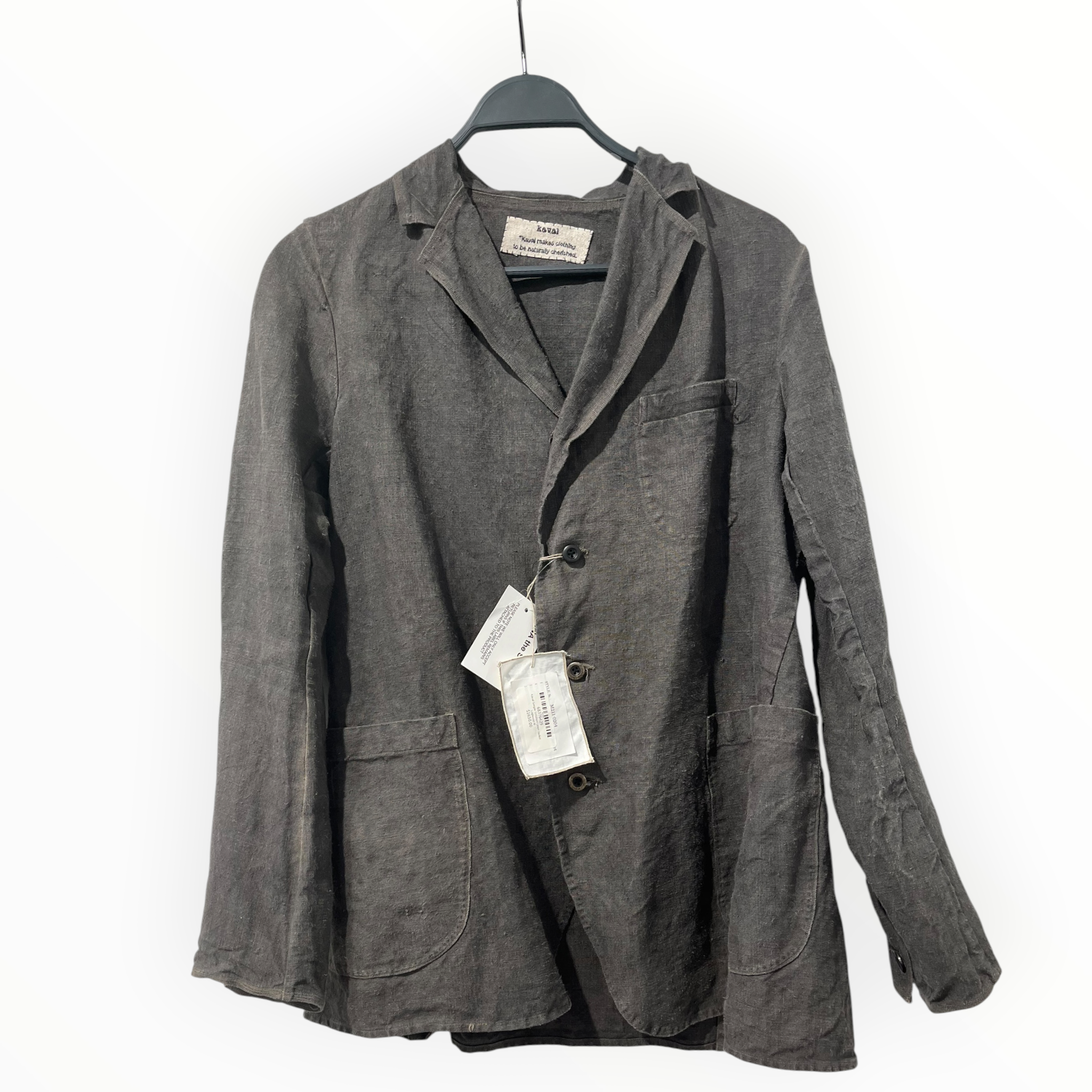 kaval/Tailored Jkt/M/Linen/GRY/stitched linen 4 buttons view 1