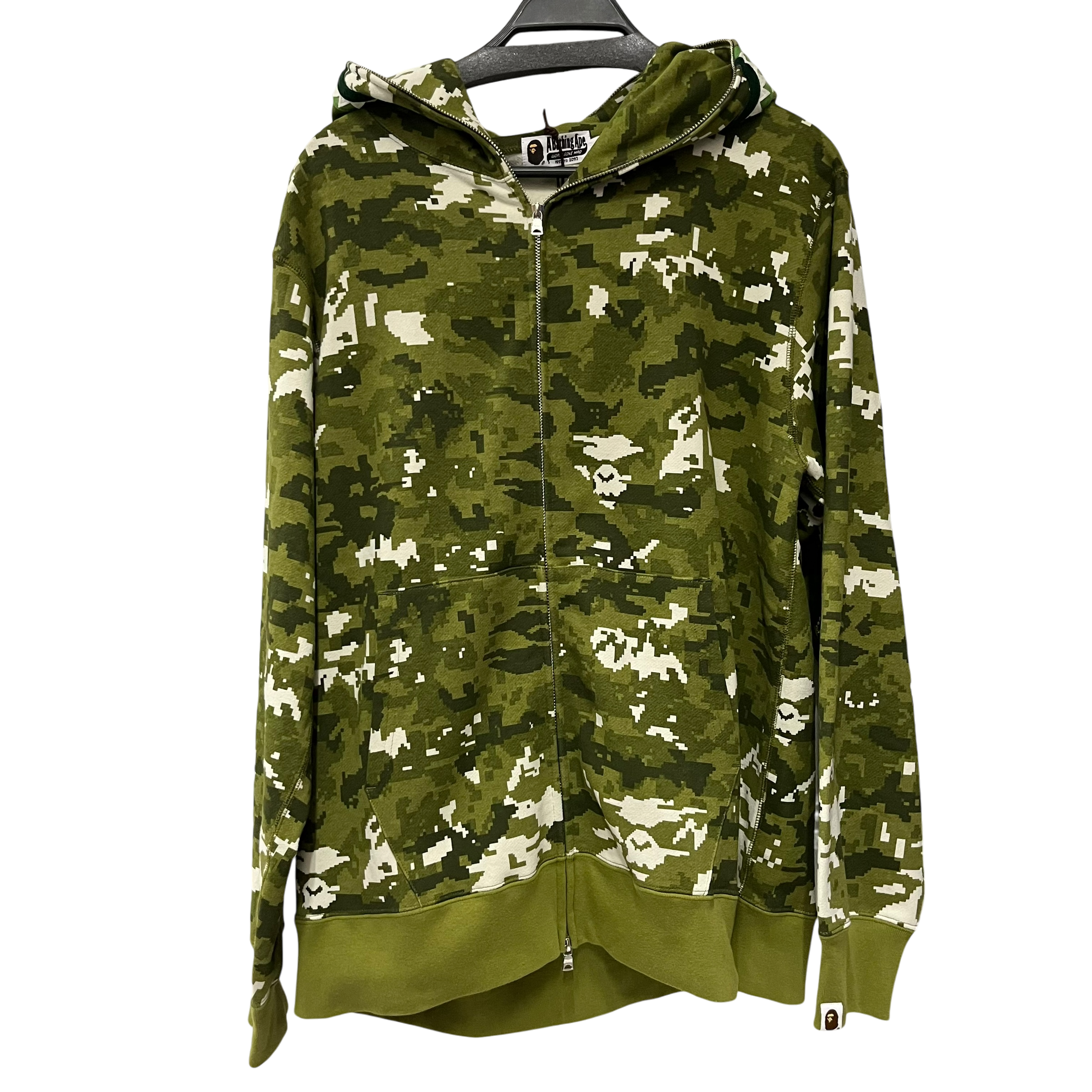 A BATHING APE/Zip Up Hoodie/XXL/Camouflage/Cotton/GRN/digi camo shark zip view 1