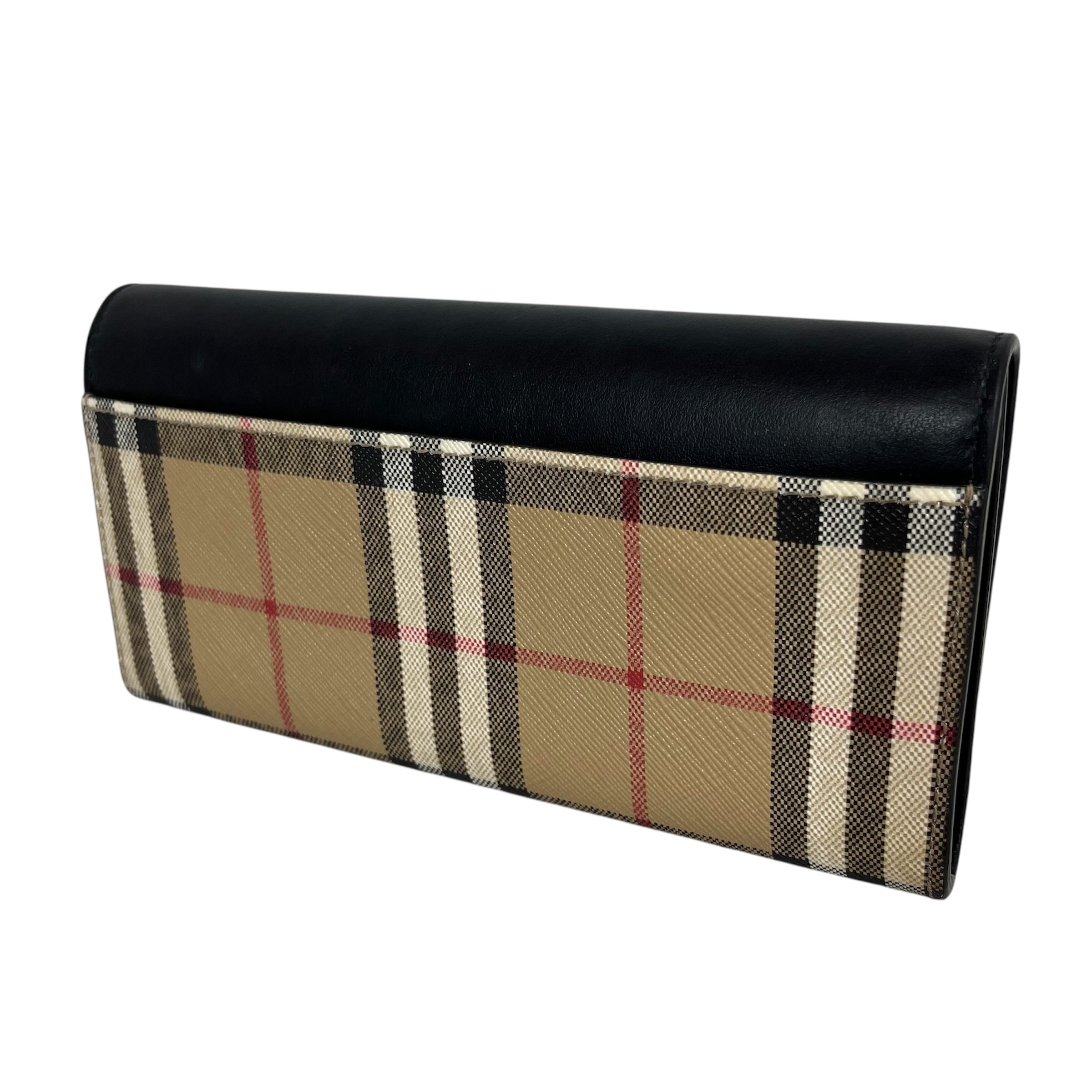 BURBERRY/Long Wallet/Plaid/Leather/BLK/Halton Check Flap Wallet view 2