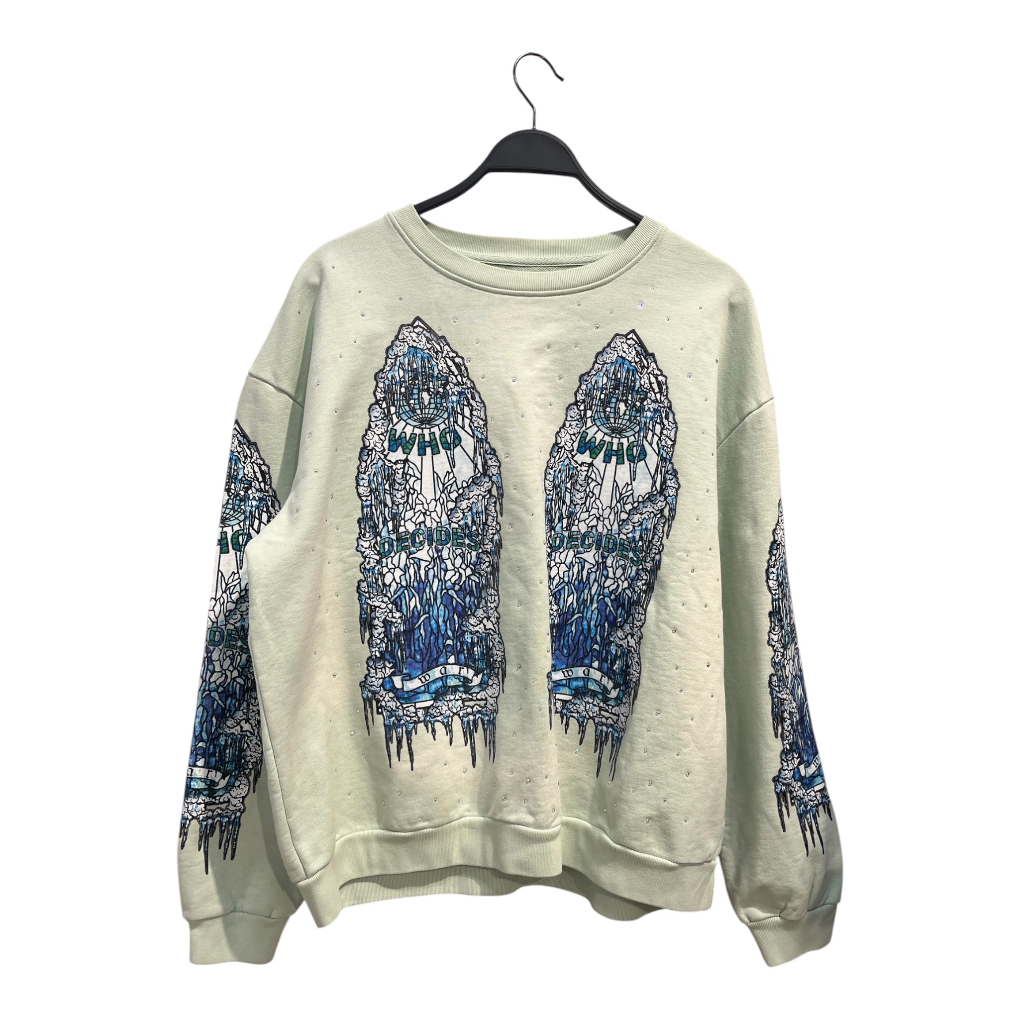 WHO DECIDES WAR/Sweater/S/Graphic/Cotton/GRN/BLU STAIN GLASS GRAPHICS view 1