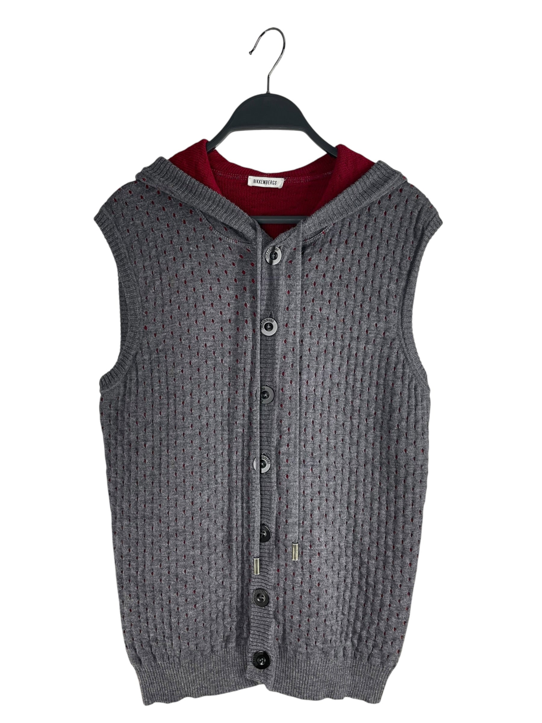 BIKKEMBERGS/Knitted Vest/OS/Wool/GRY/PERFERATED HOODED VEST view 1
