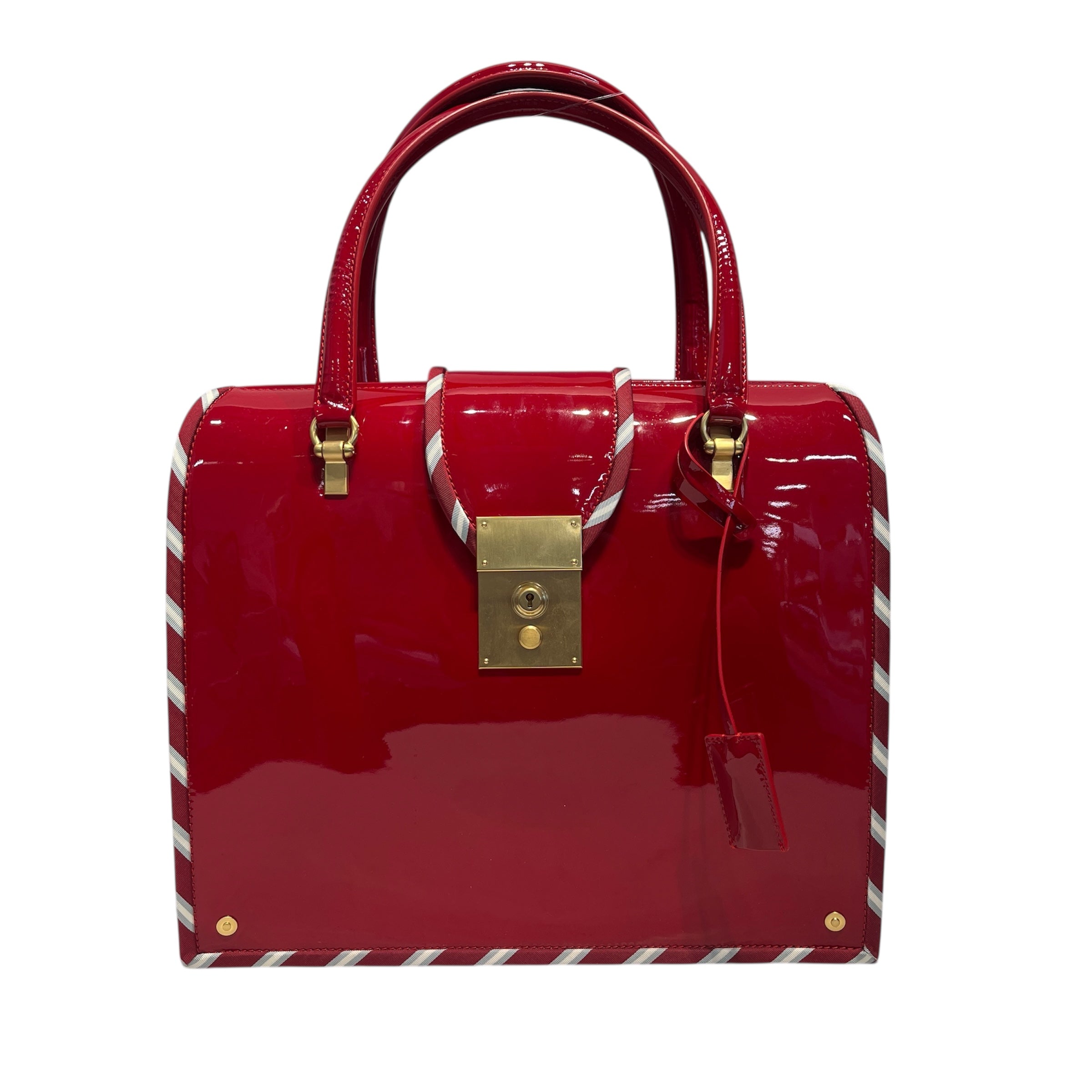 THOM BROWNE. NEW YORK/Briefcase/Border/Leather/RED/PATENT MRS. THOM view 1