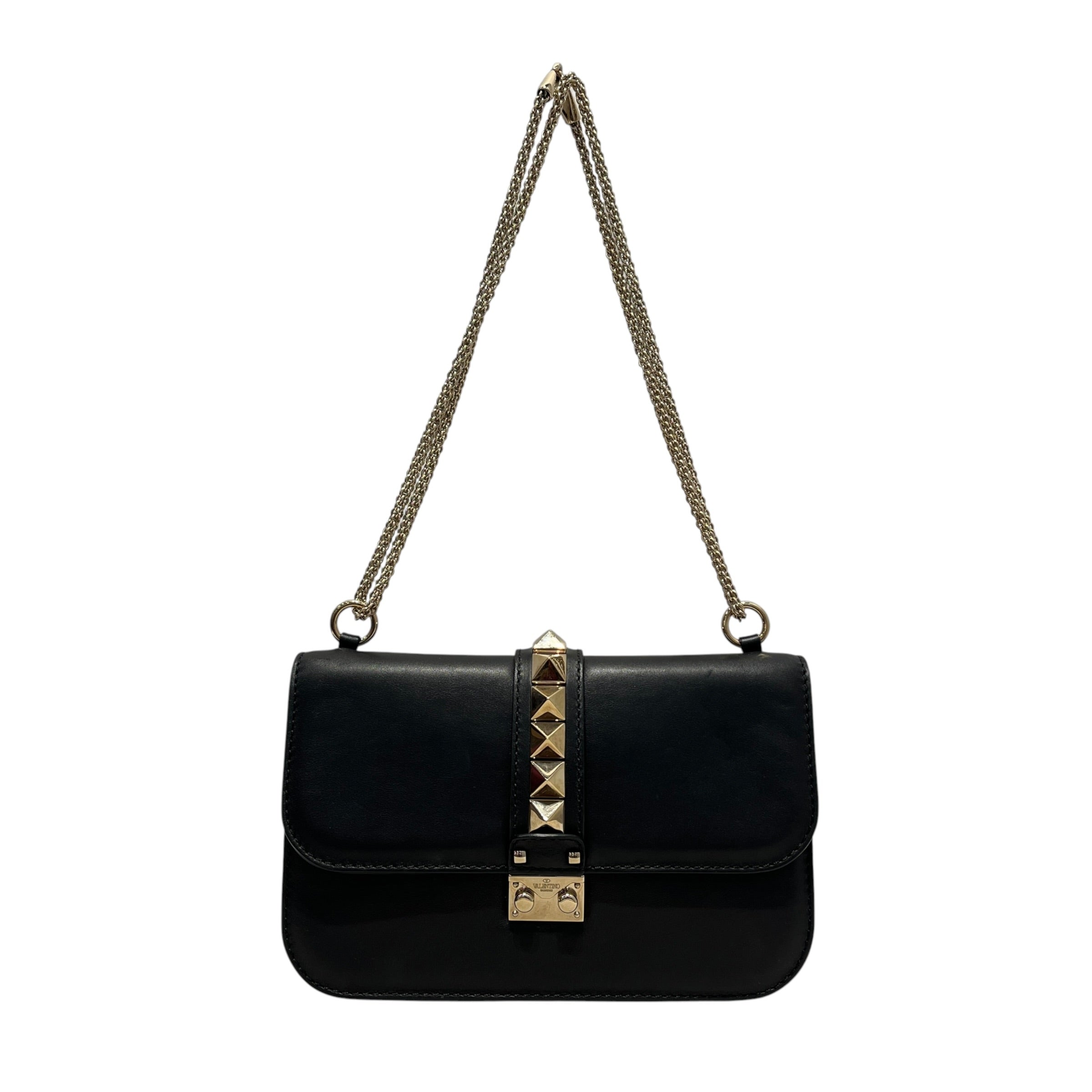 VALENTINO GARAVANI/Cross Body Bag/Leather/BLK/Glam Lock Rockstud Flap Bag view 1