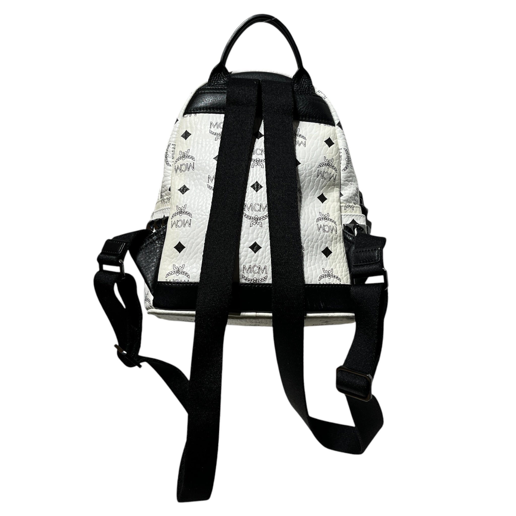MCM/Backpack/Monogram/Leather/WHT/black studded mini view 3