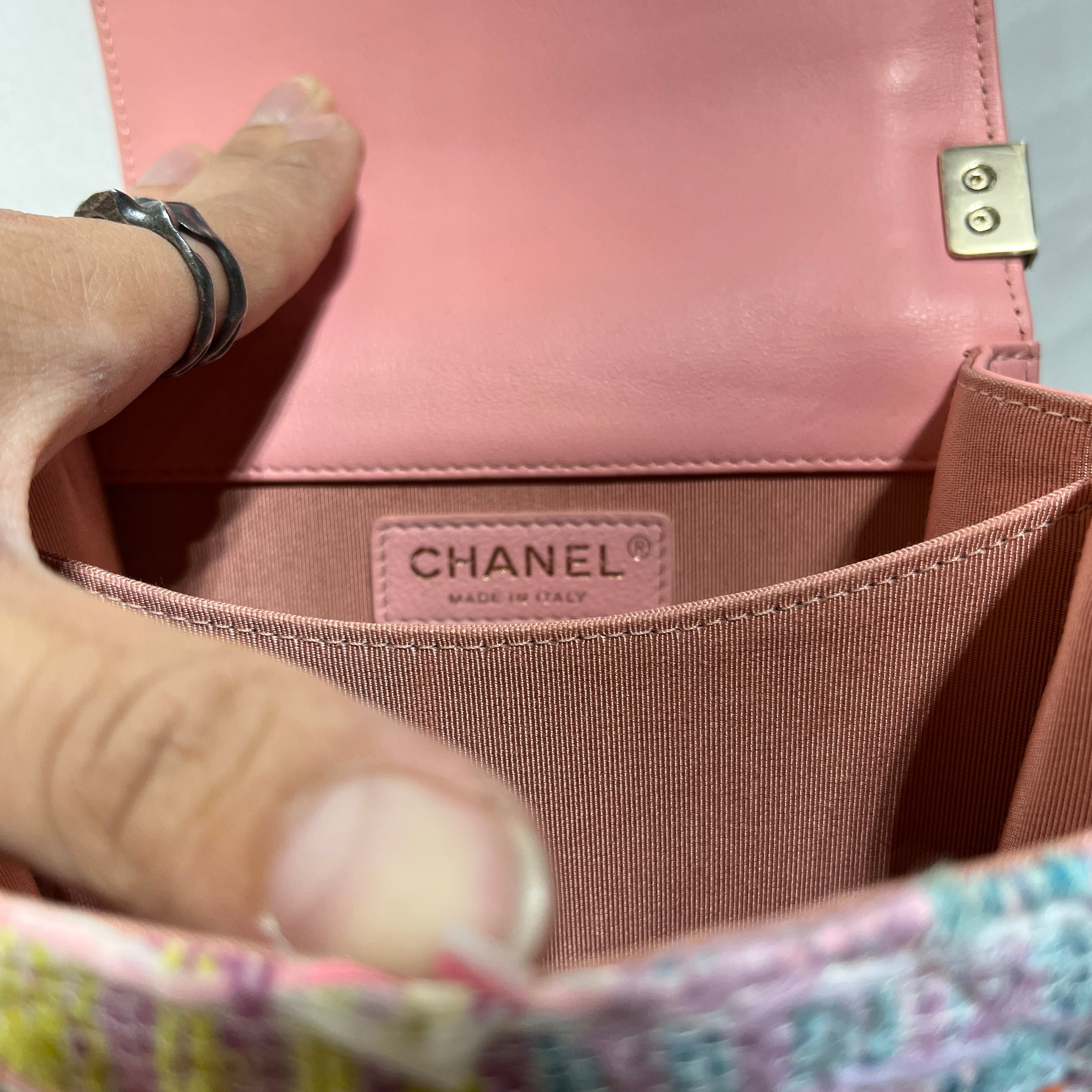 CHANEL/Cross Body Bag/Leather/PNK/Tweed North / South Boy Bag view 7