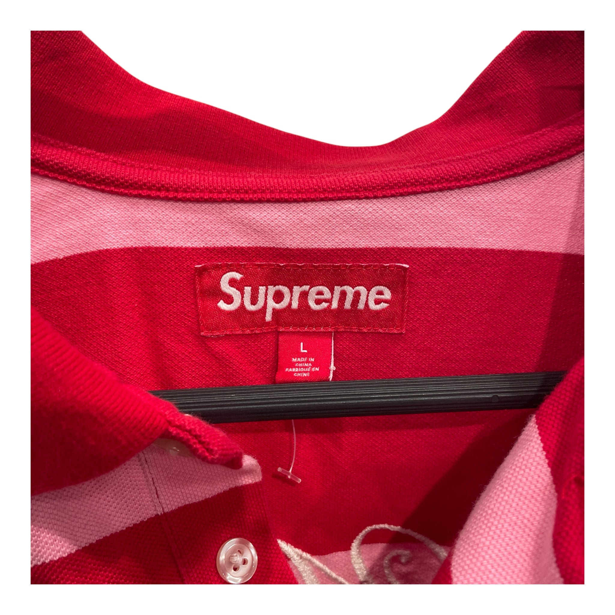 Supreme/Polo Shirt/L/Cotton/RED/Stripe/PNK STRIPE #7 WORLD FAMOUS view 3
