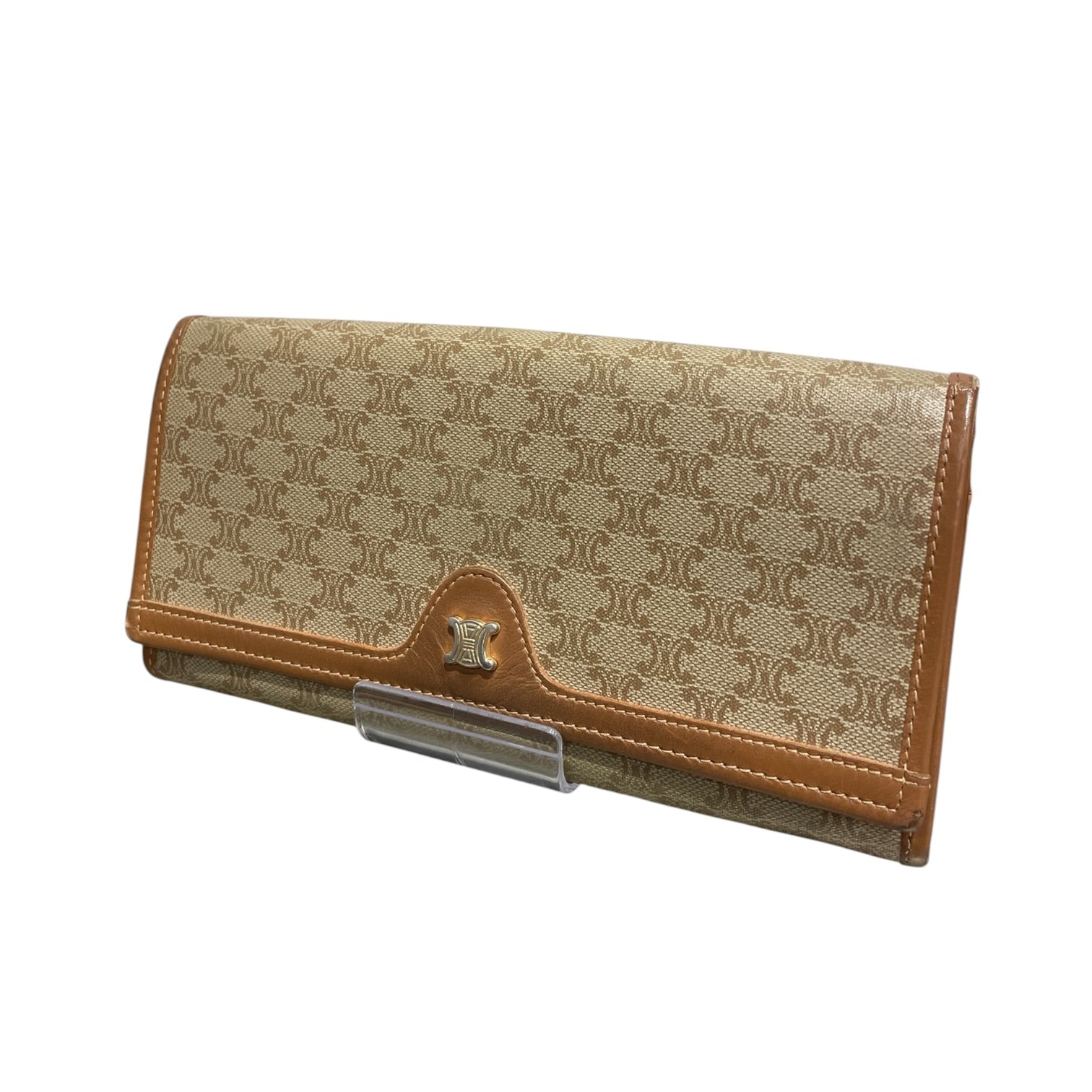 CELINE/Trifold Wallet/Monogram/Leather/KHK/Vintage Macadam Long Wallet view 1