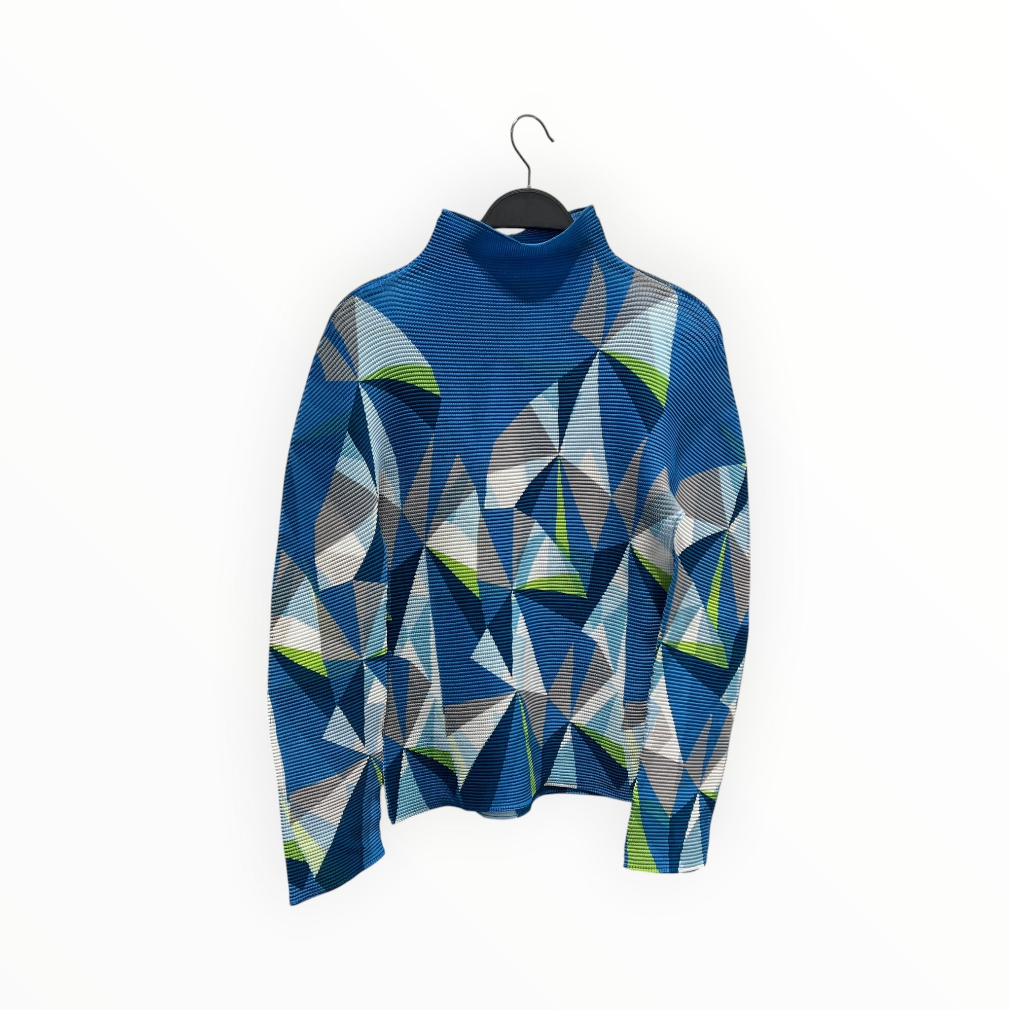 me ISSEY MIYAKE/LS Blouse/OS/All Over Print/Polyester/BLU/geometric mockneck view 1