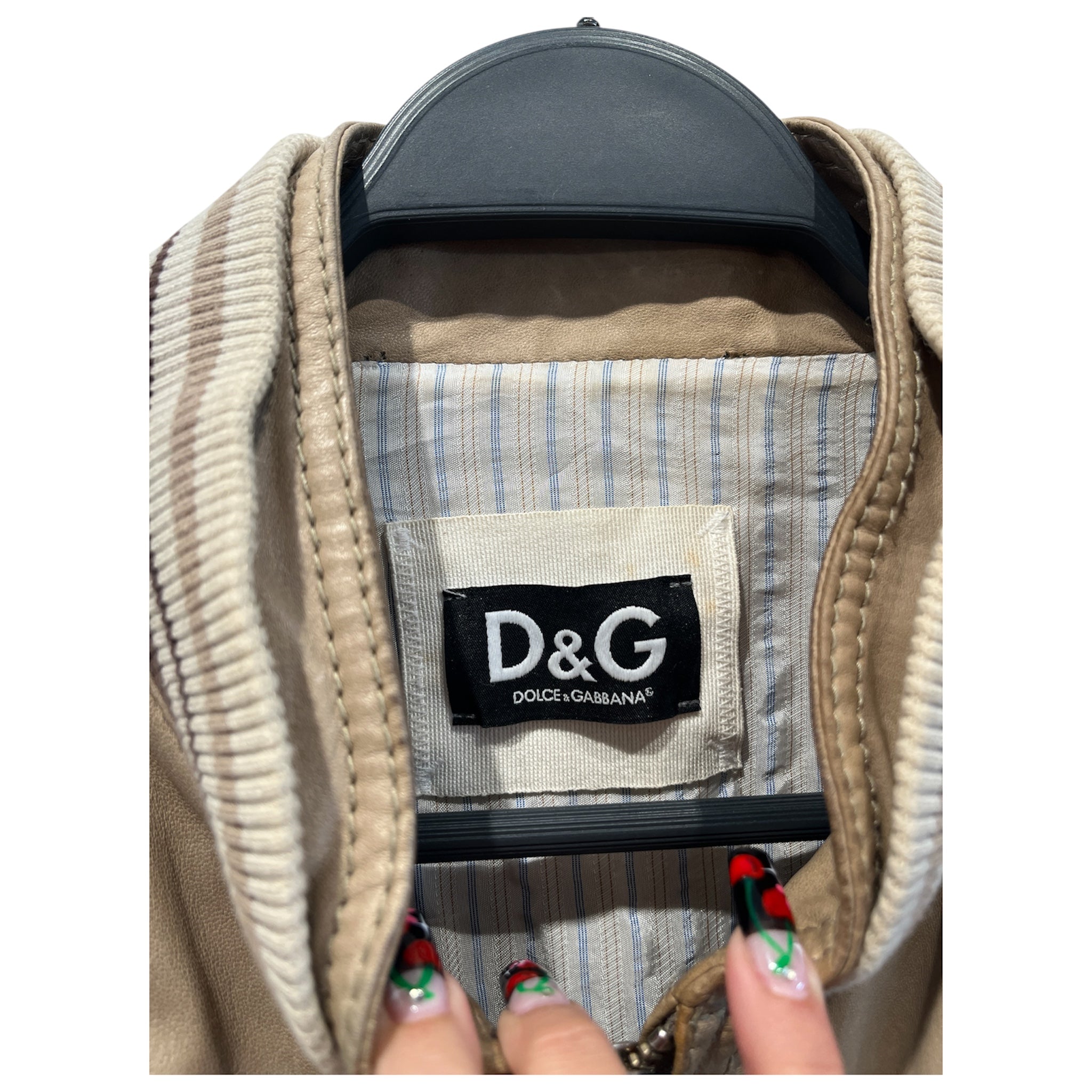 DOLCE&GABBANA/Fleece Jkt/56/Leather/CRM/D&G cream leather jacket view 3
