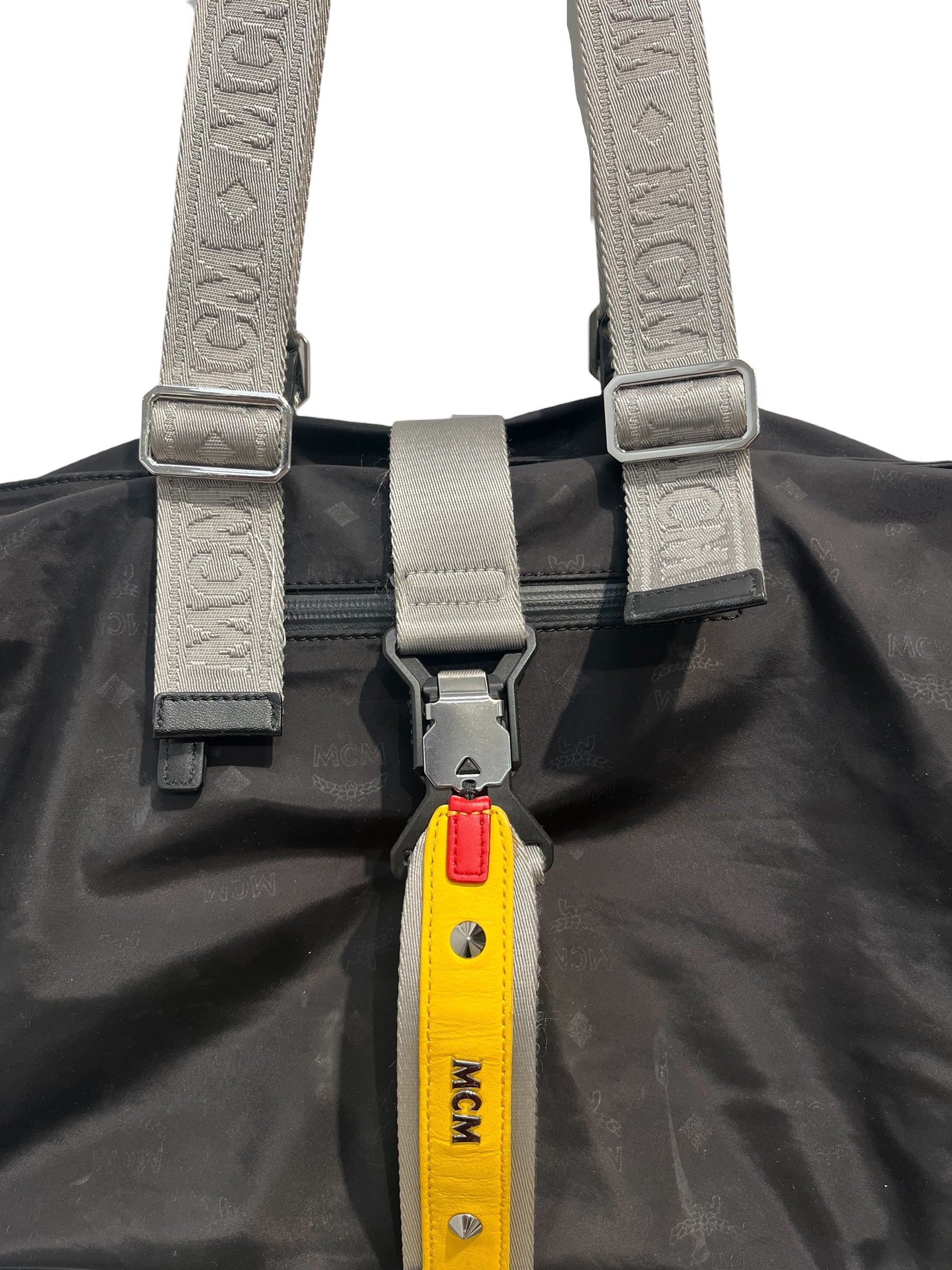 MCM/Tote Bag/Monogram/Nylon/BLK/ylw tag on buckle/ gry handles view 7