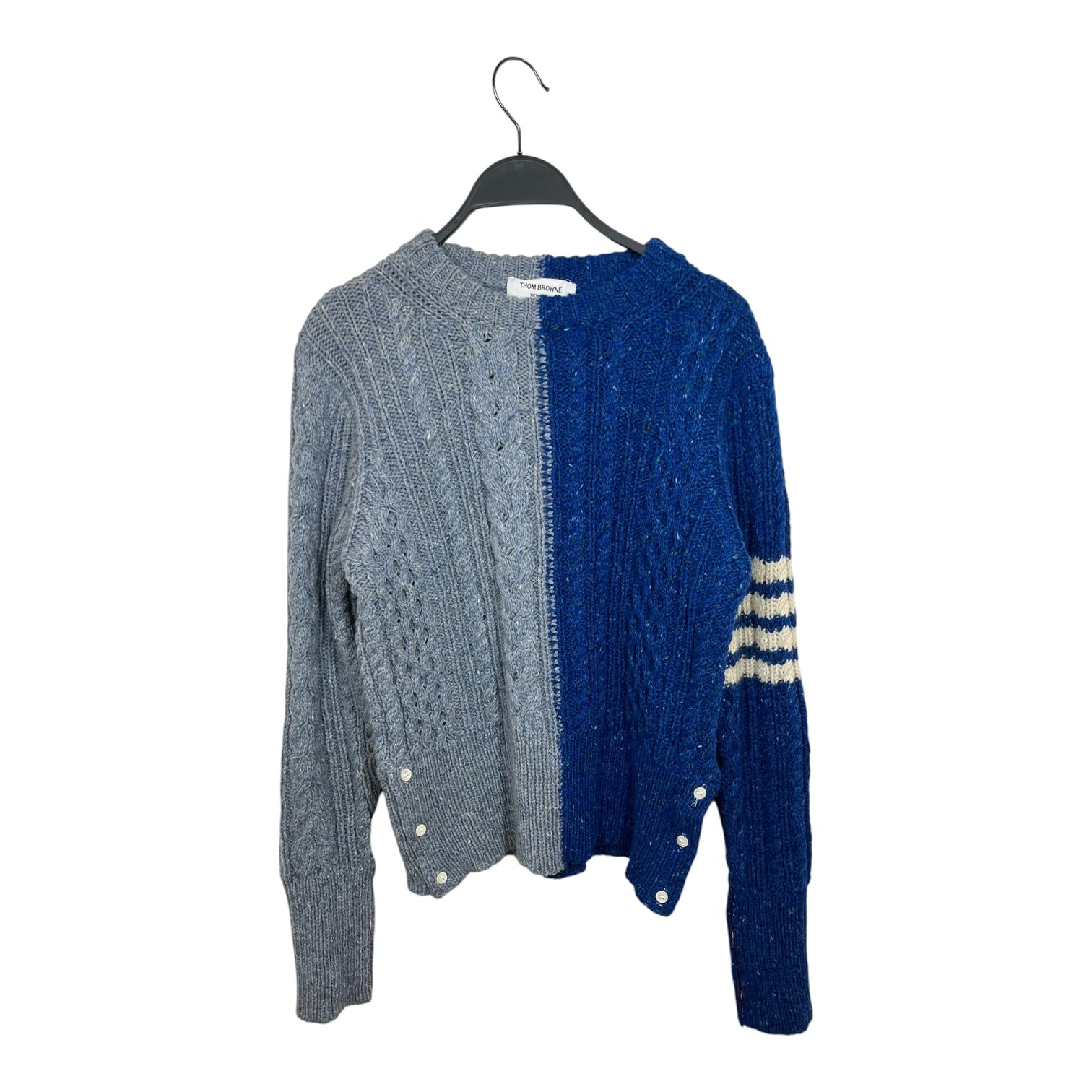 THOM BROWNE. NEW YORK/Sweater/0/Wool/GRY/SPLIT CABLE WOOL KNIT view 1