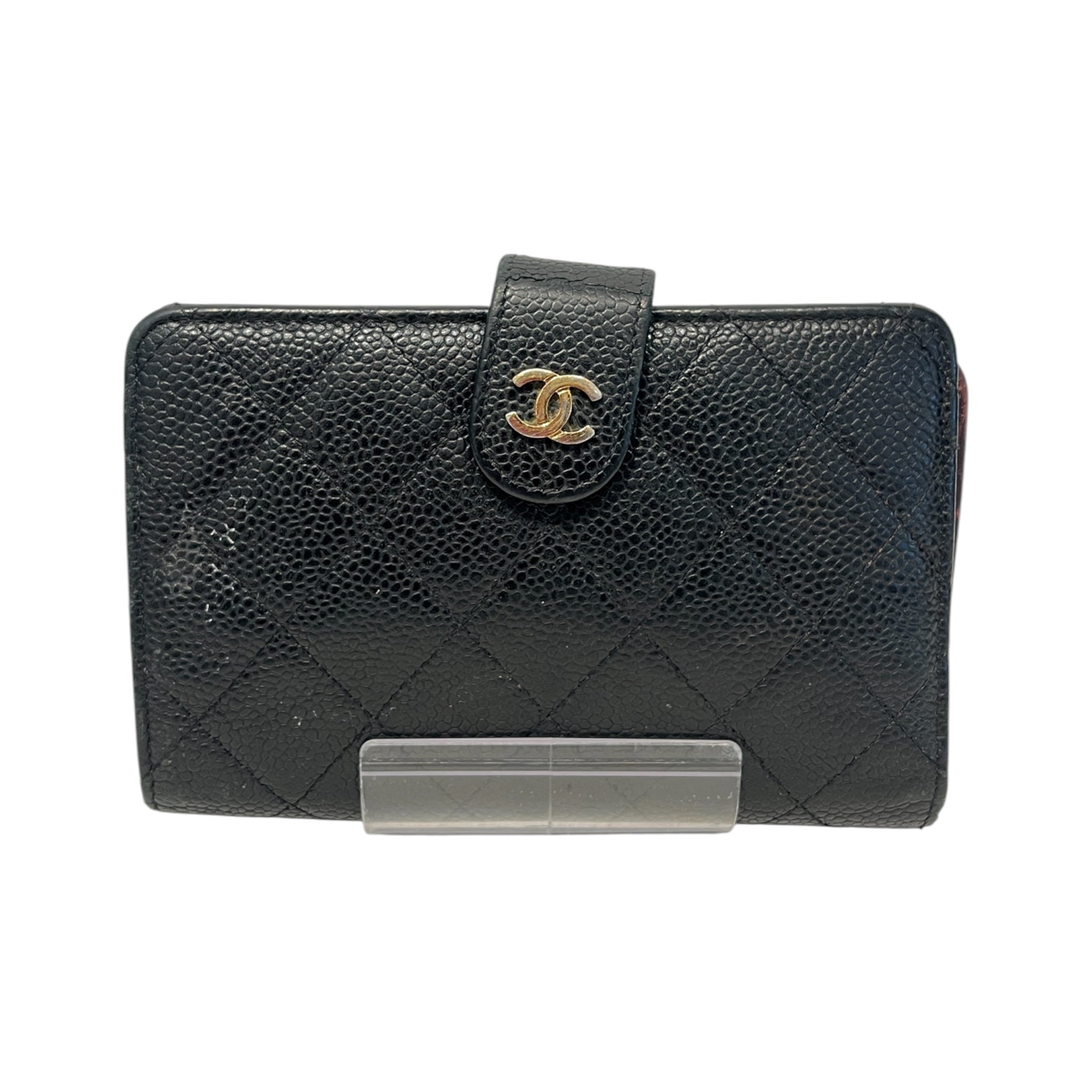 CHANEL/Trifold Wallet/Leather/BLK/L's/CAVIAR QUILTED ZIP POCKET view 1