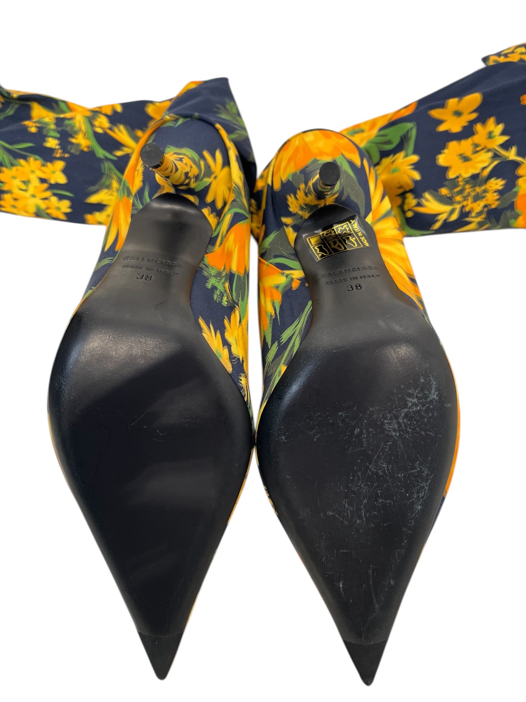 BALENCIAGA/Heels/EU 38/Floral Pattern/Polyester/YEL/balenciaga floral heels view 3