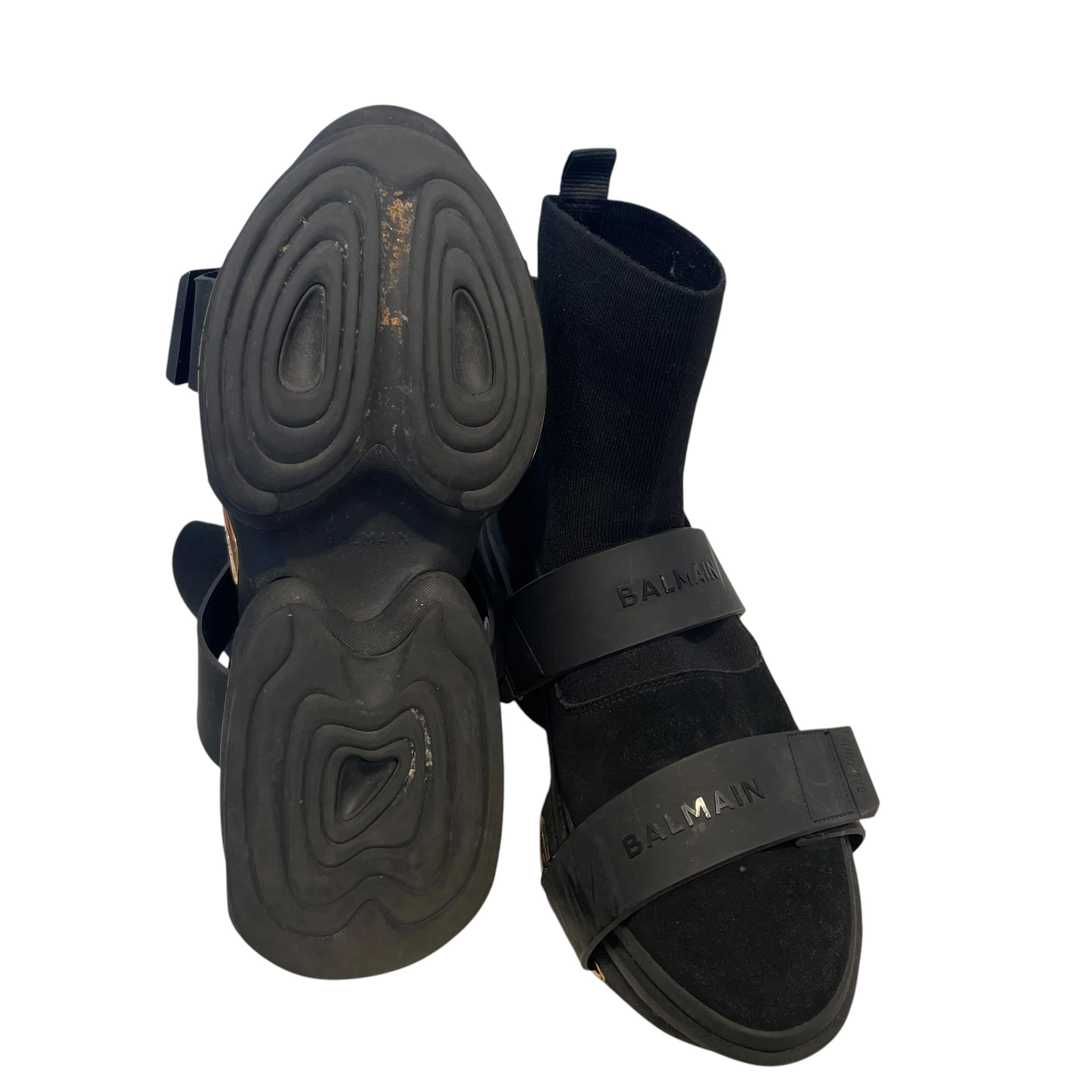 BALMAIN/Hi-Sneakers/US 10/Cotton/BLK/Gld on bottom/B in gld view 3