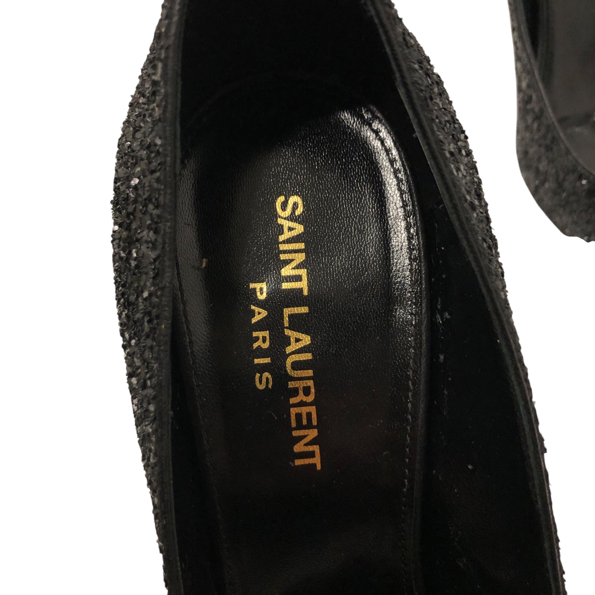 SAINT LAURENT/Heels/US 7.5/Leather/BLK/Sparkly YSL Heel view 4