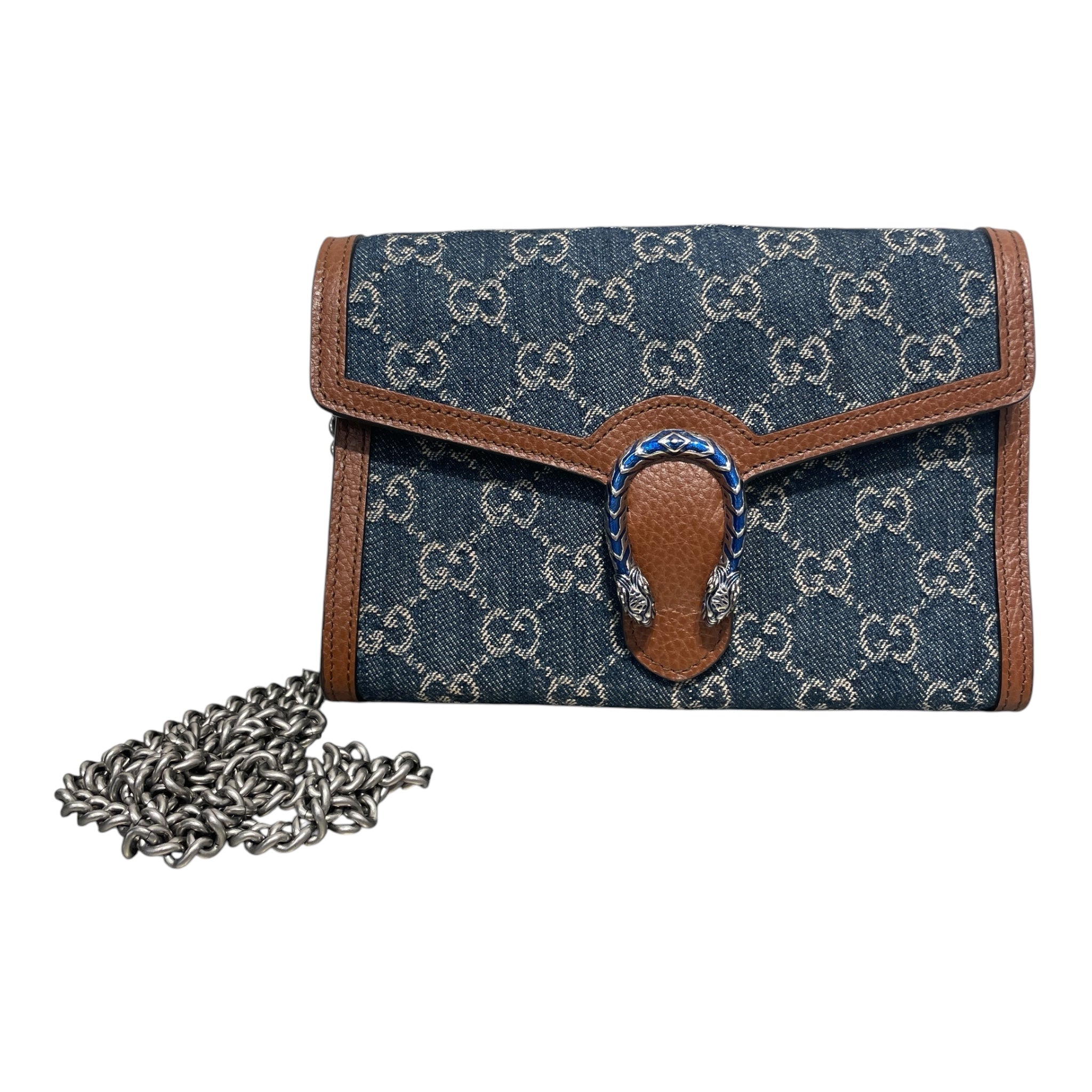 GUCCI/Cross Body Bag/Monogram/Cotton/BLU/dionysus mini chain wallet