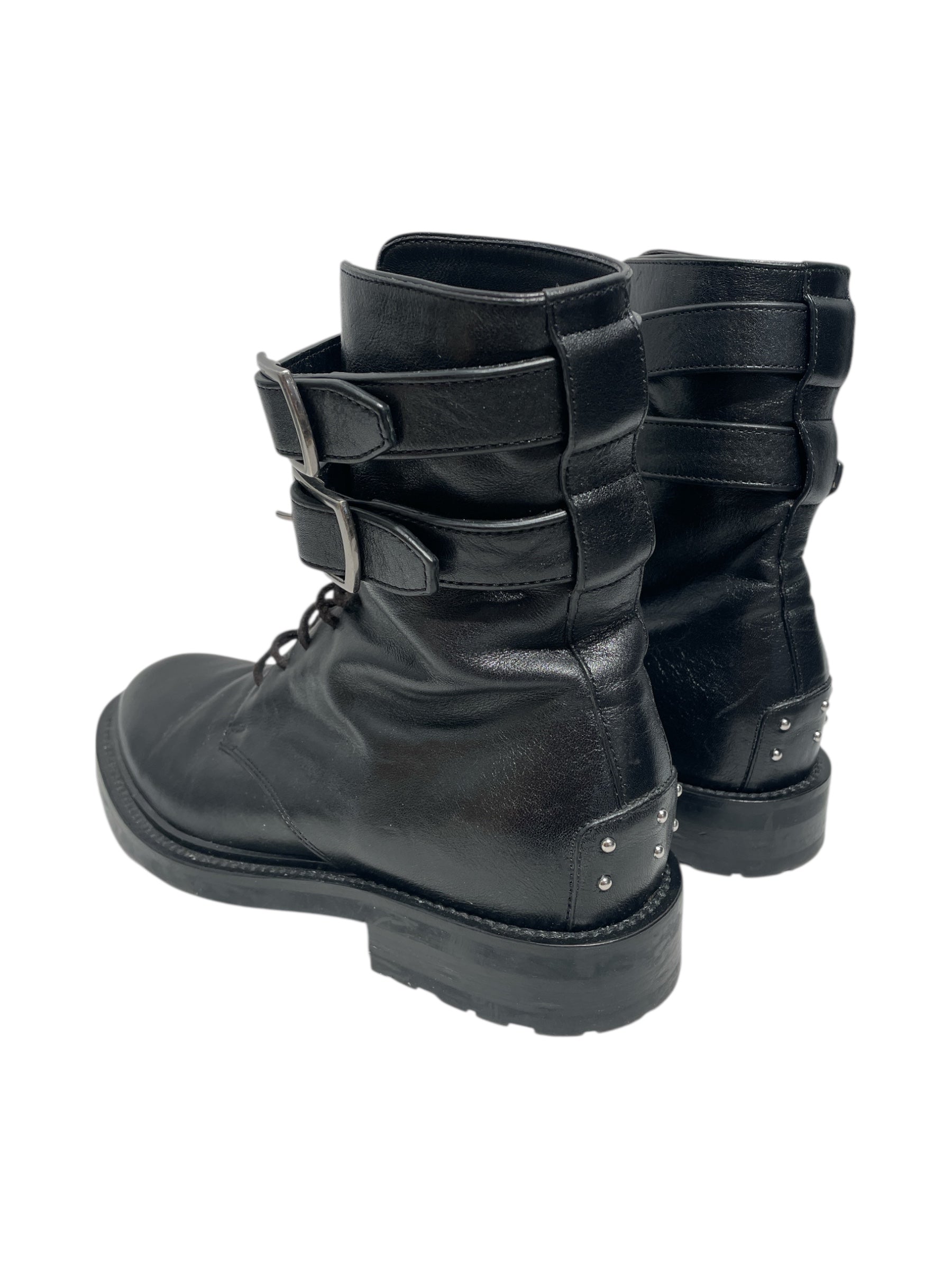 SAINT LAURENT/Lace Up Boots/EU 39/Leather/BLK/Double Strap Combat Boot view 2