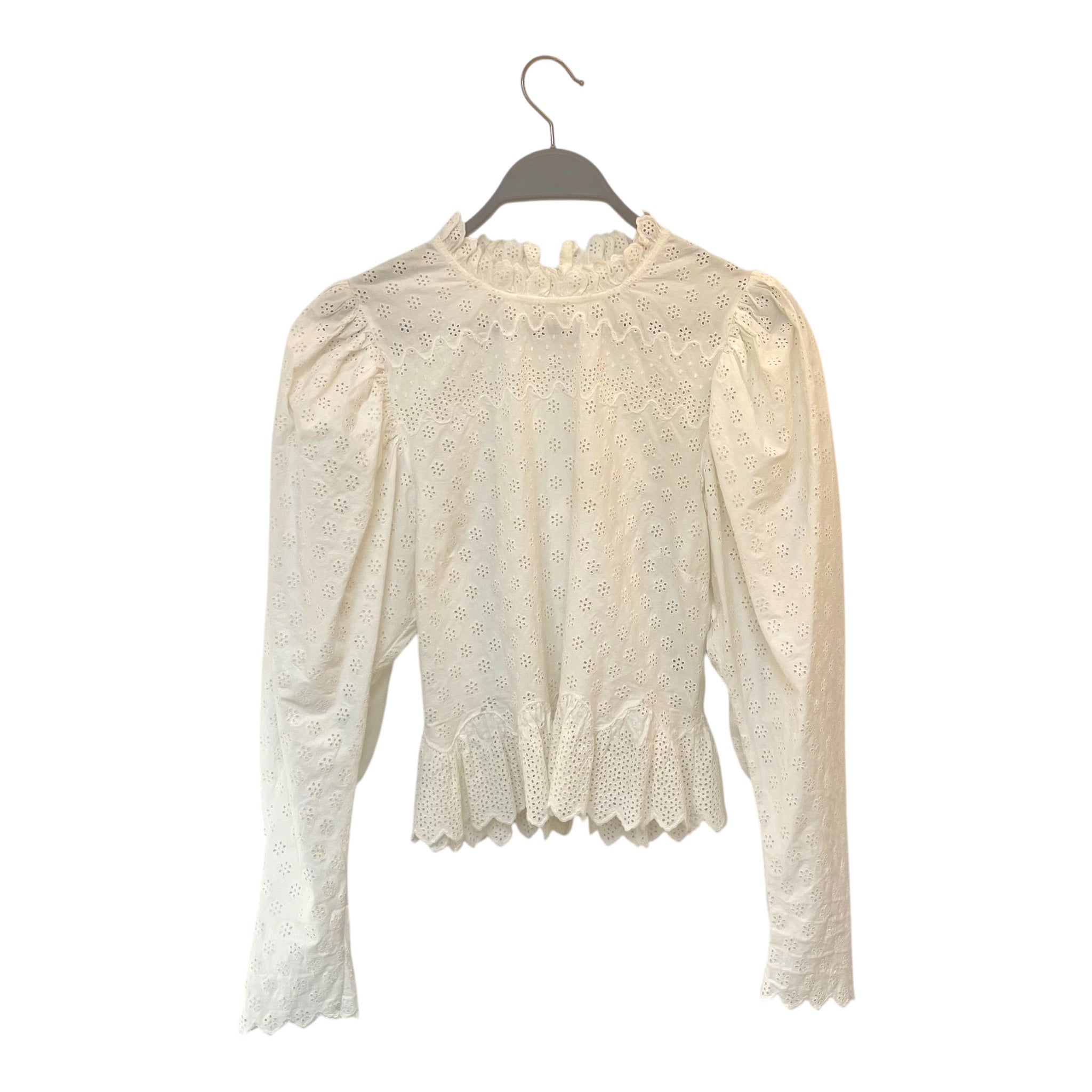 DOEN/LS Blouse/M/WHT/LACE/CUFF/BOTTON view 1