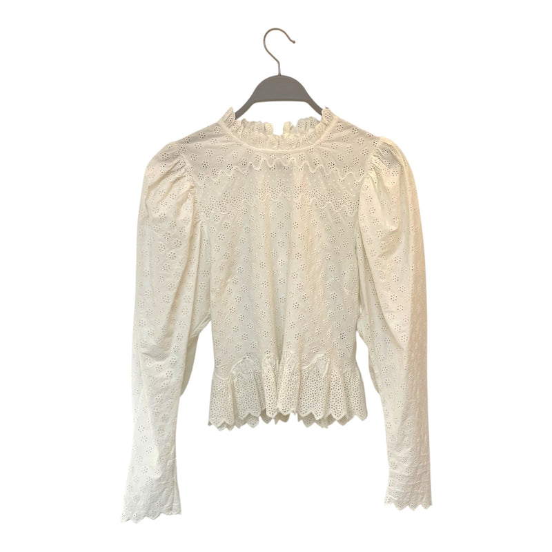 DOEN/LS Blouse/M/WHT/LACE/ SKIRT/CUFF/BOTTON