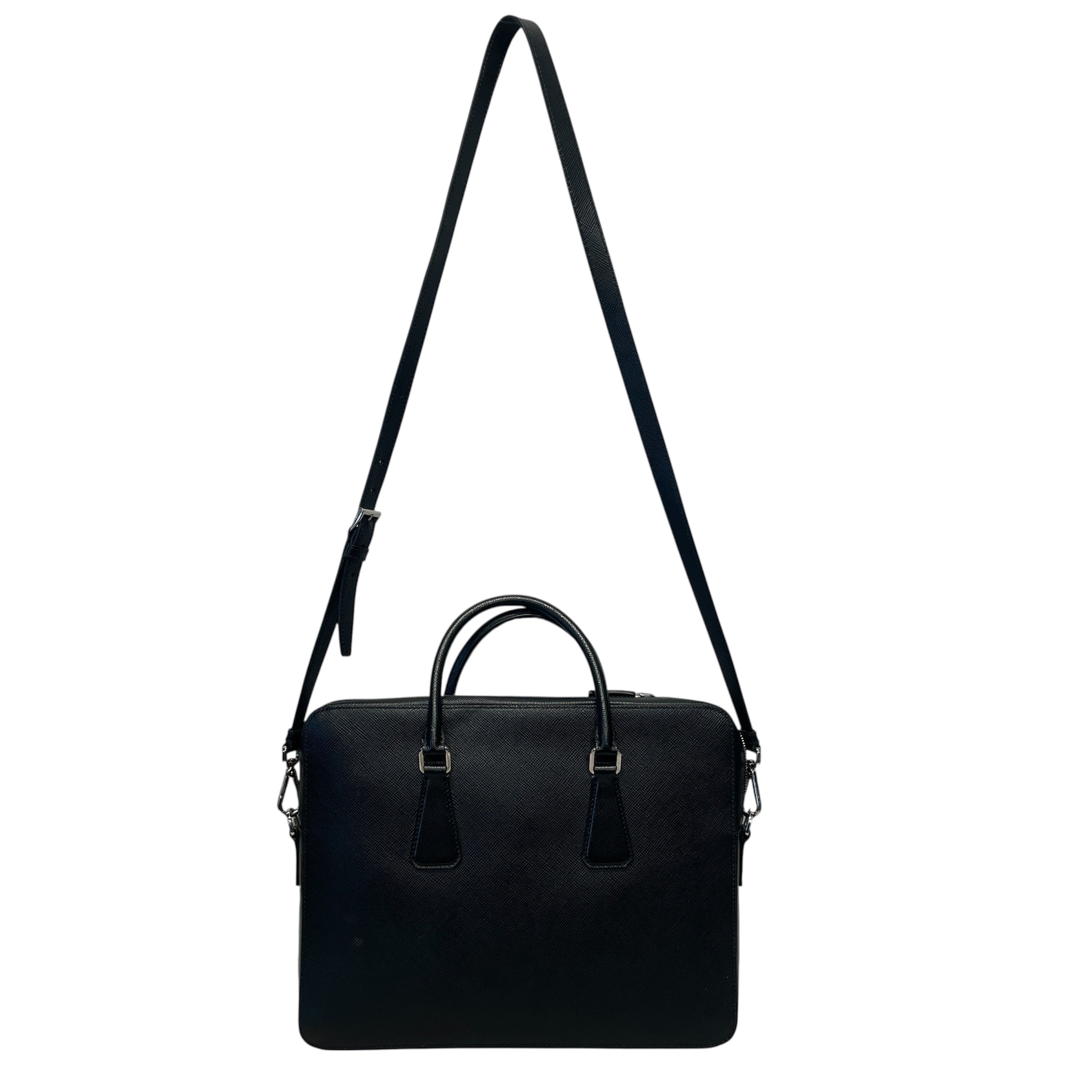 PRADA/Briefcase/Leather/BLK/Saffiano Triangle Briefcase view 1