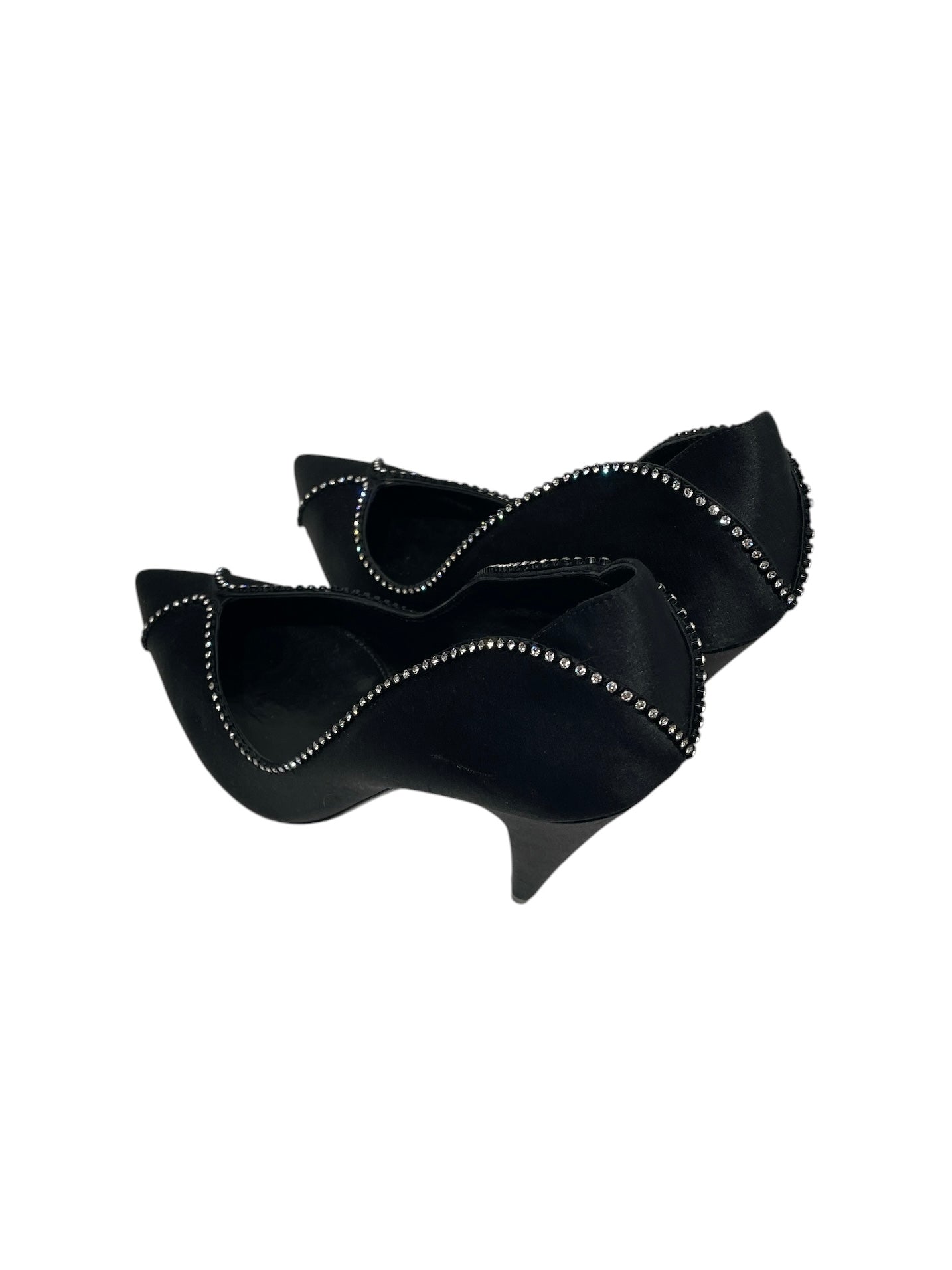 SAINT LAURENT/Heels/EU 38/Glitter/Silk/BLK/Pointed-Toe/CRYSTAL PUMPS view 2