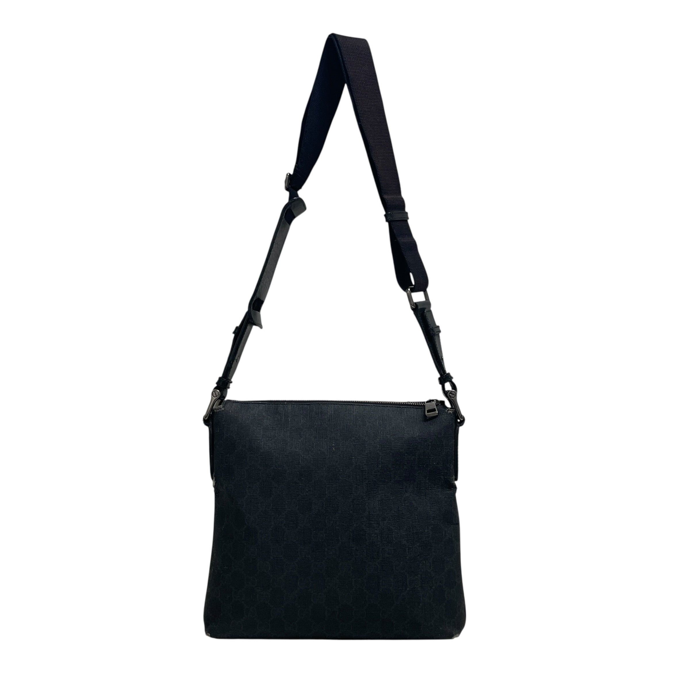 GUCCI/Cross Body Bag/Monogram/Cotton/BLK/MESSENGER/COATED CANVAS view 1