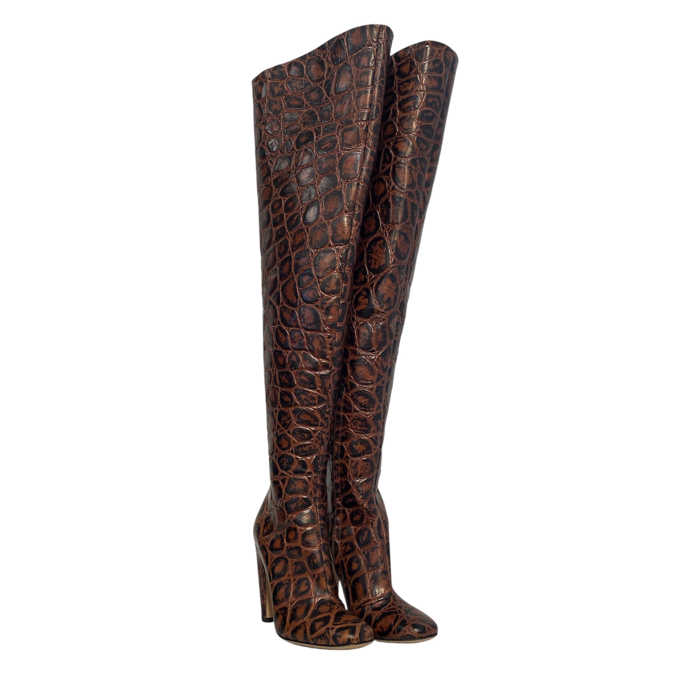 BOTTEGA VENETA/Long Boots/EU 40.5/Animal Pattern/Leather/BRW/Canalazzo Croc Boots view 1