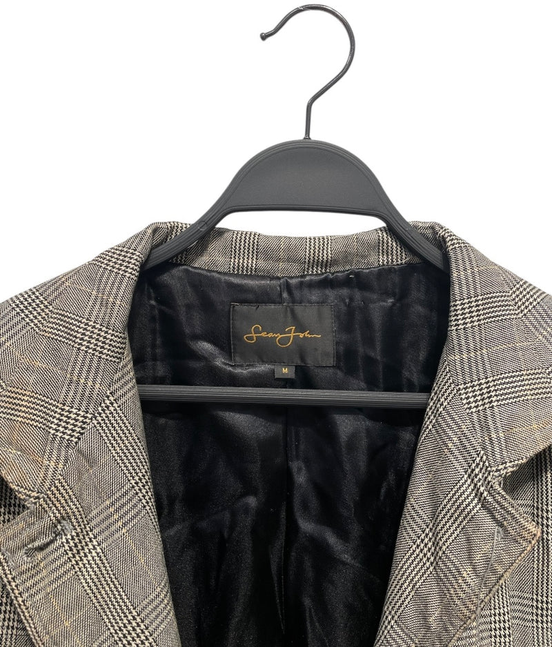 SEAN JOHN/Tailored Jkt/M/Plaid/Cotton/BRW/PLAID TRENCH/SLVR BTTN