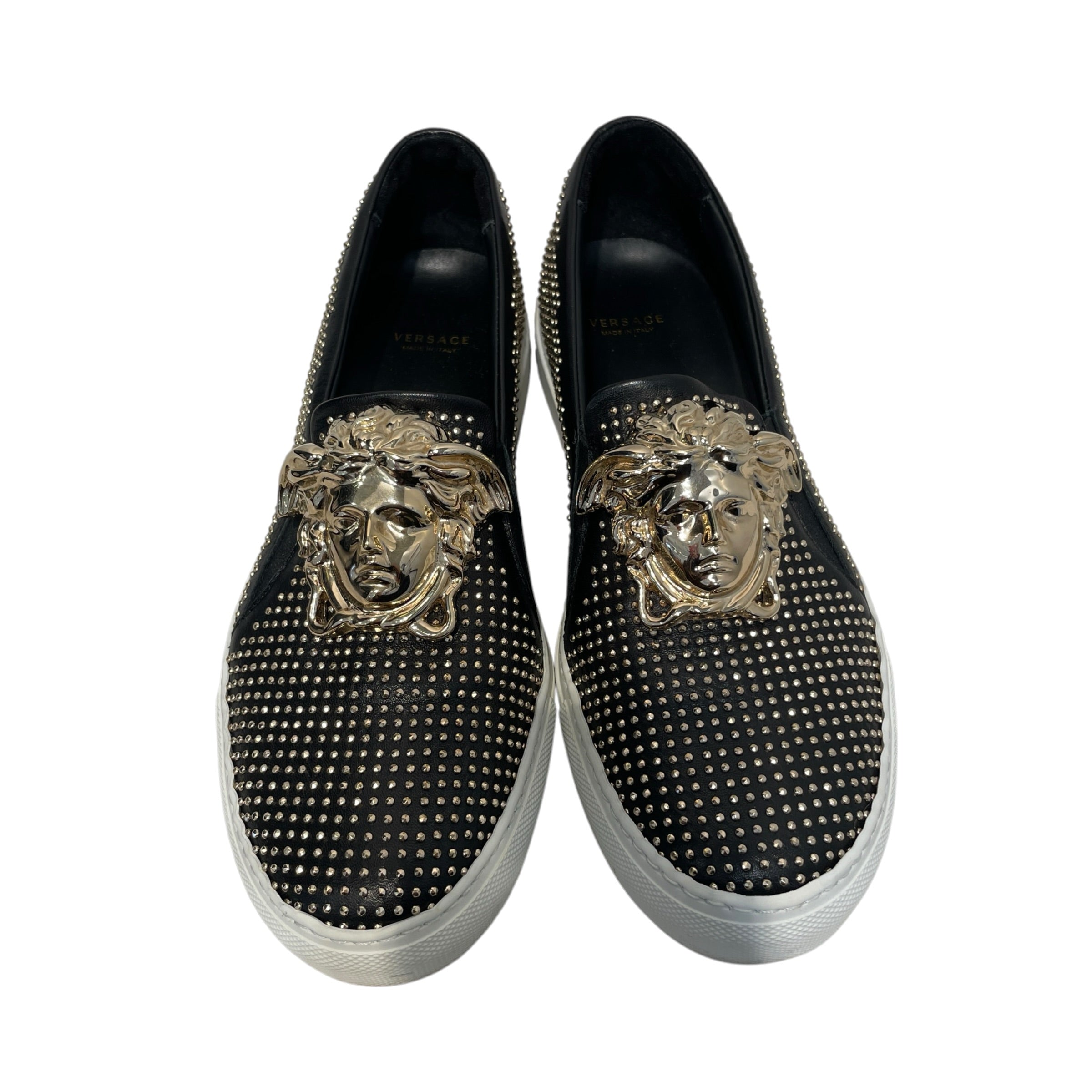 VERSACE/Loafers/EU 37.5/All Over Print/Leather/BLK/Medusa Studded Slip-on view 2