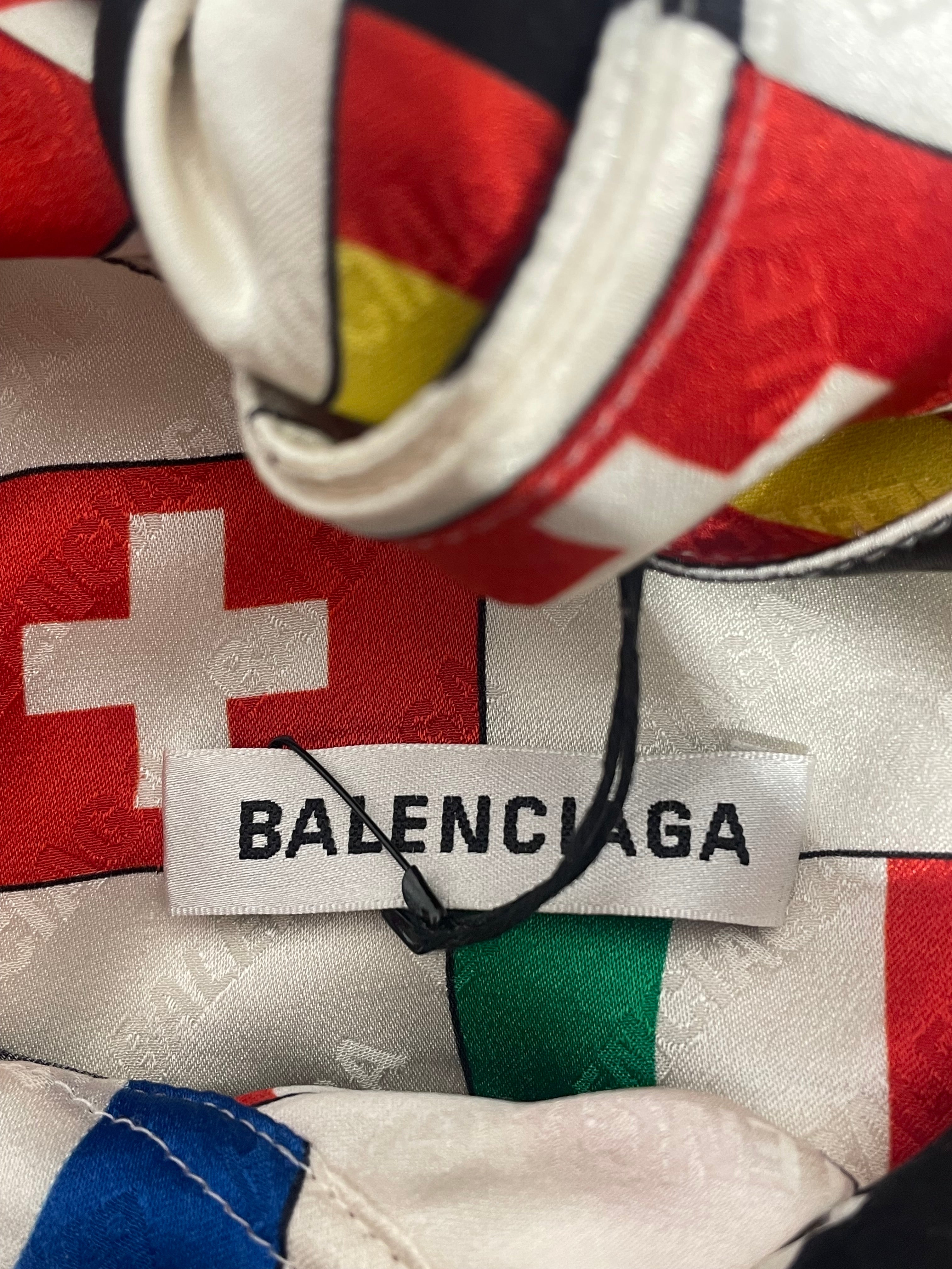 BALENCIAGA/Polo Shirt/34/Silk/WHT/All Over Print/SIlk Flag Button Up view 3