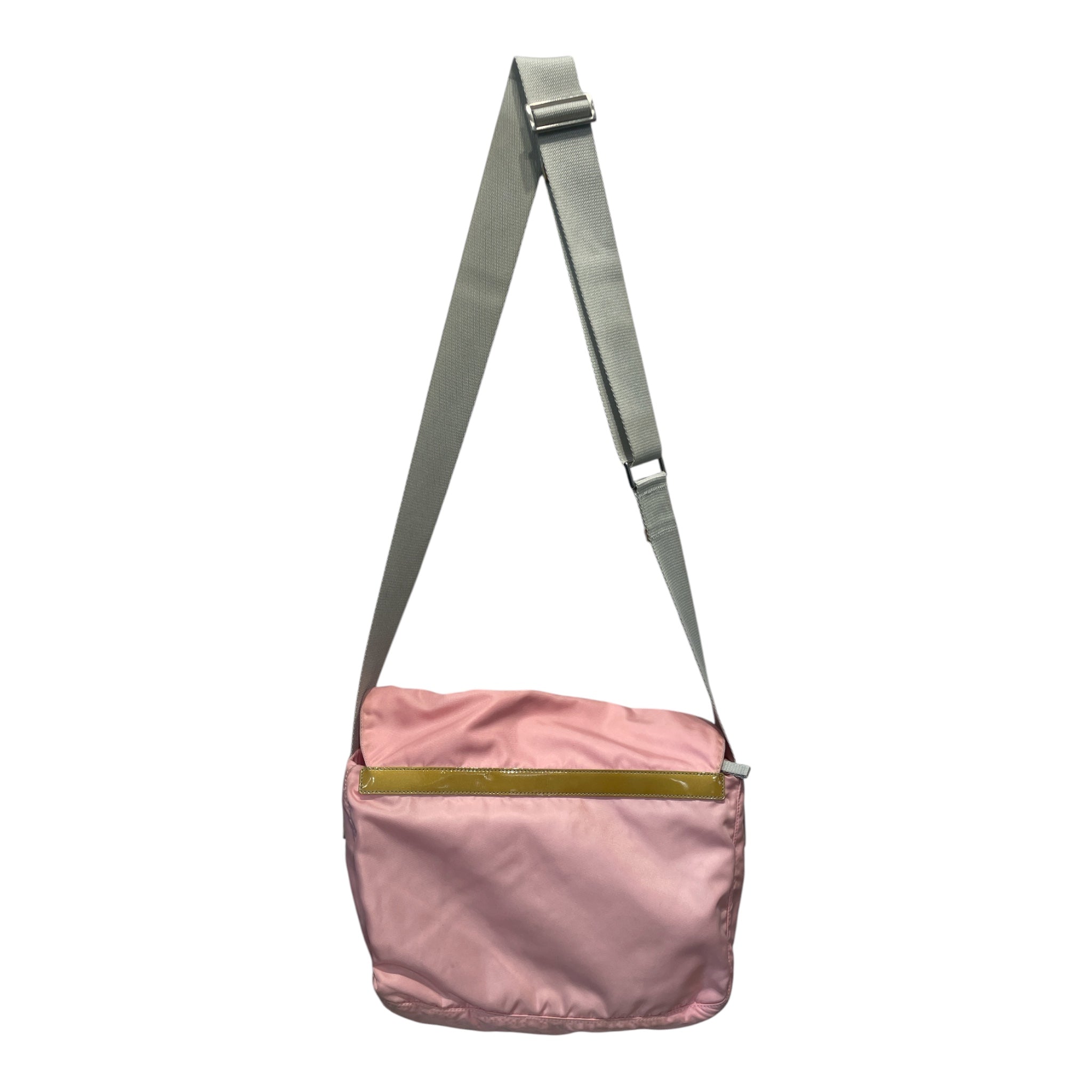 PRADA/Cross Body Bag/Nylon/PNK/Enamel logo front / gold strap view 2