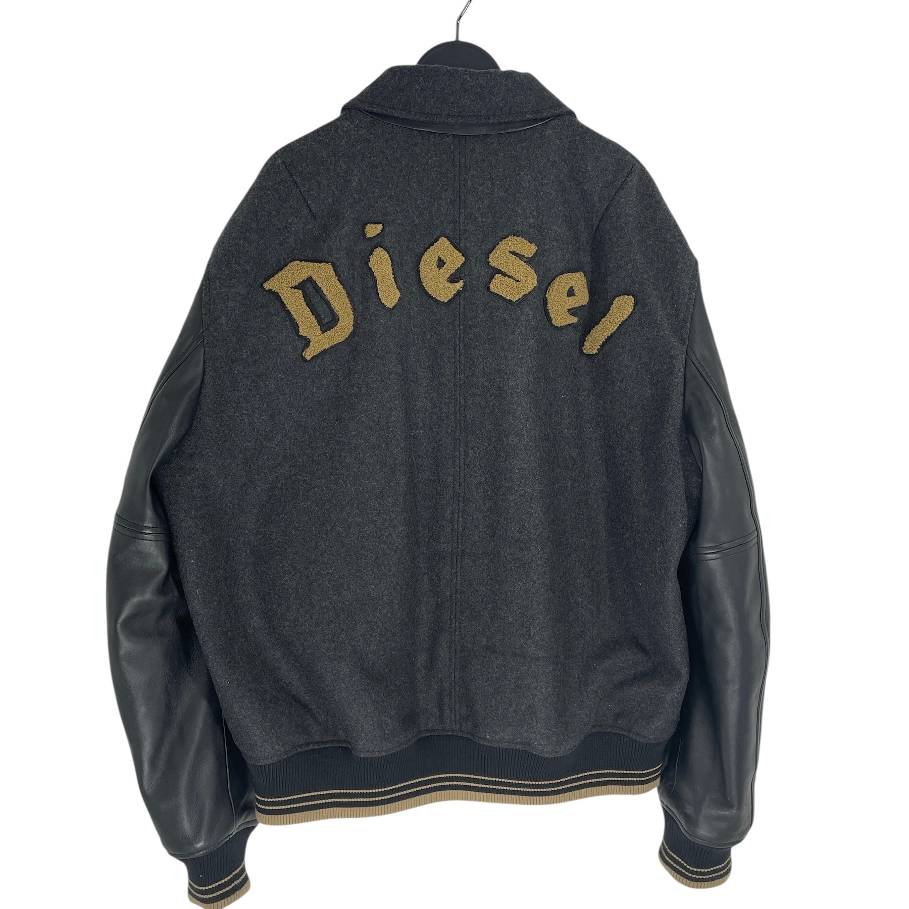 DIESEL/Souvenir Jkt/XL/Wool/GRY/LAMBSKIN SLEEVES GOLD LETTERIN view 2