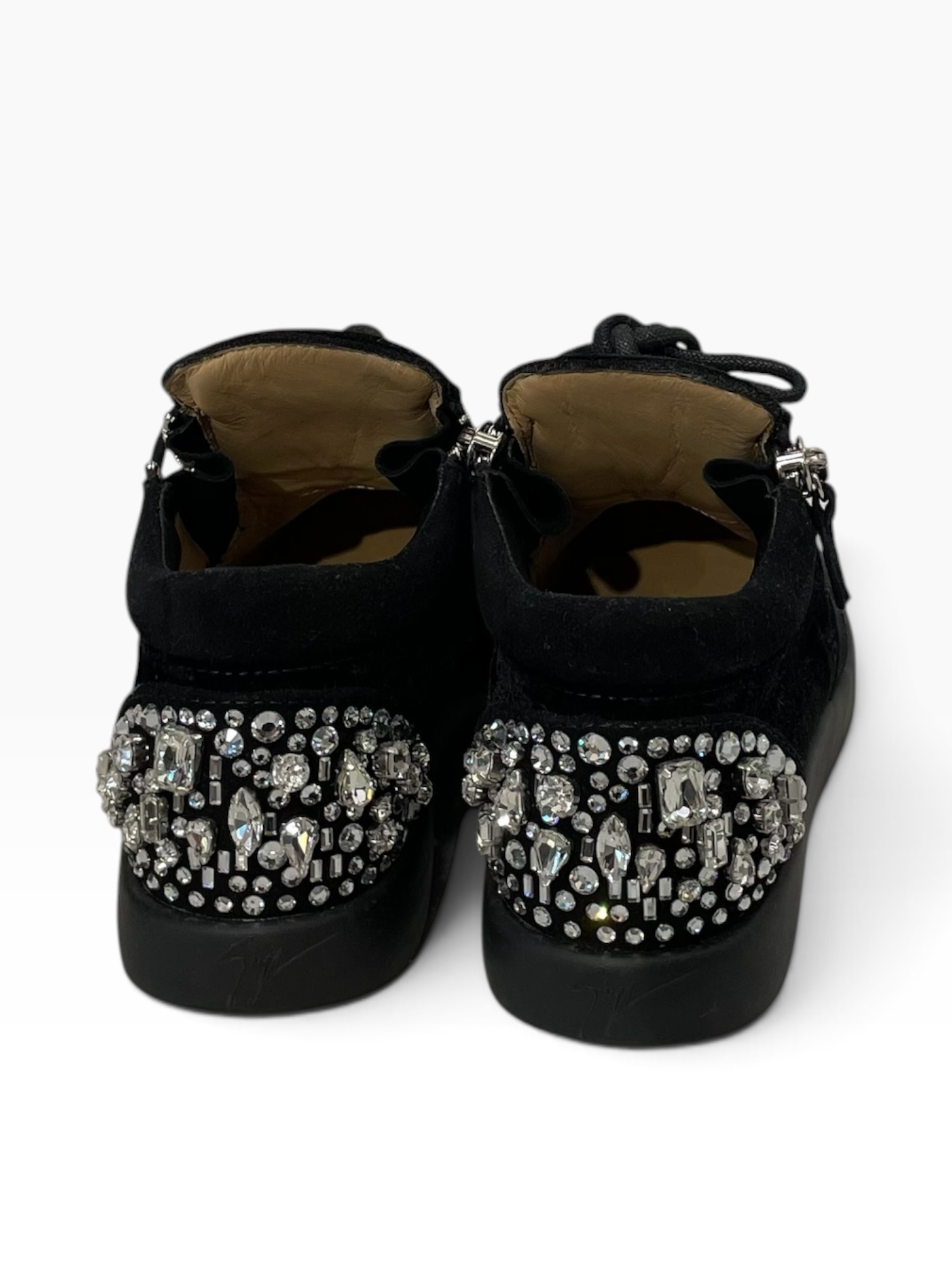 Giuseppe Zanotti/Low-Sneakers/US 6/Suede/BLK/Crystal Embellished Double Zip view 3