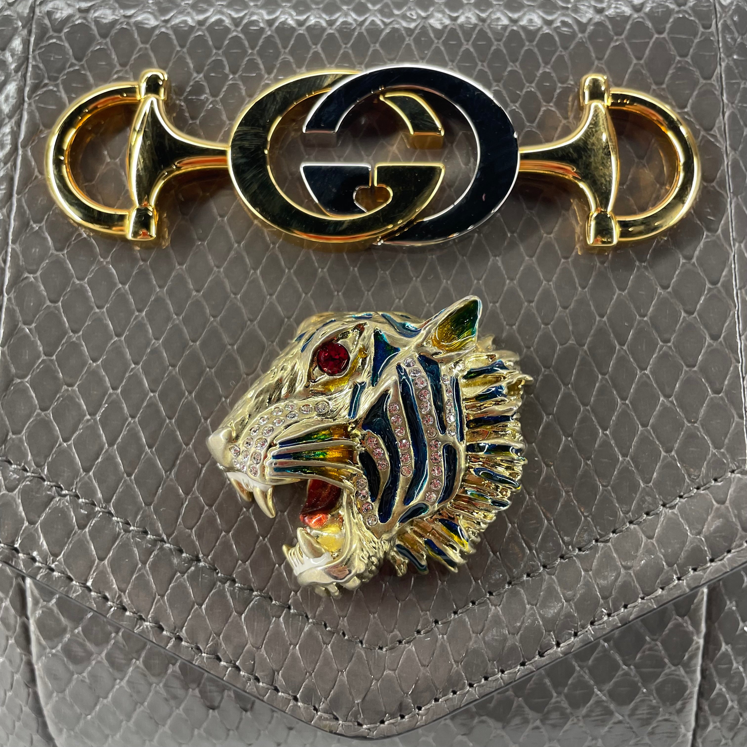 GUCCI/Cross Body Bag/Leather/GRY/PYTHON RAJAH view 4