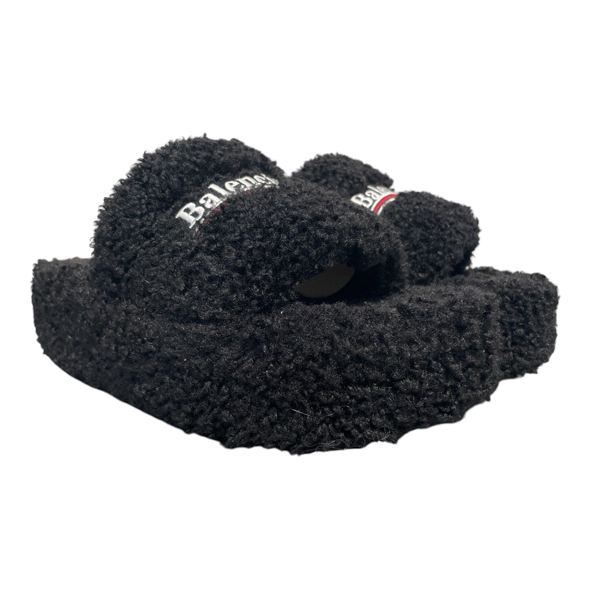 BALENCIAGA/Sandals/EU 38/Polyester/BLK/FUZZY SLIDES