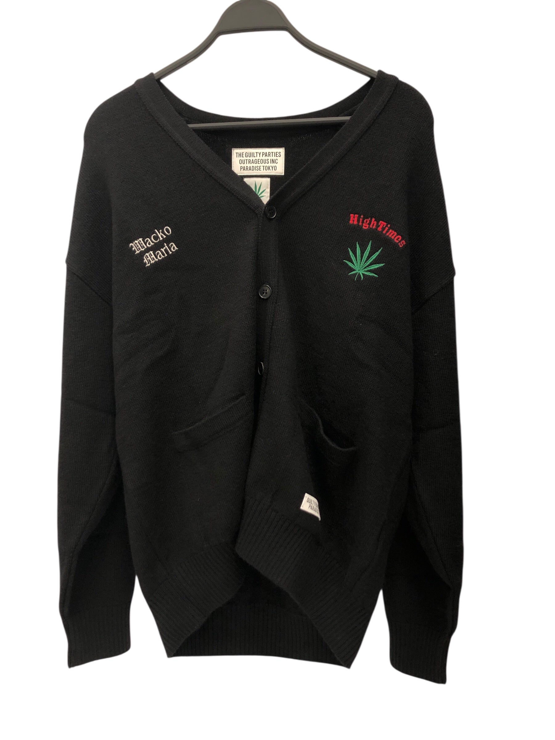 WACKO MARIA/Cardigan/M/Wool/BLK/High Times w/ Leaf Embroidery view 1