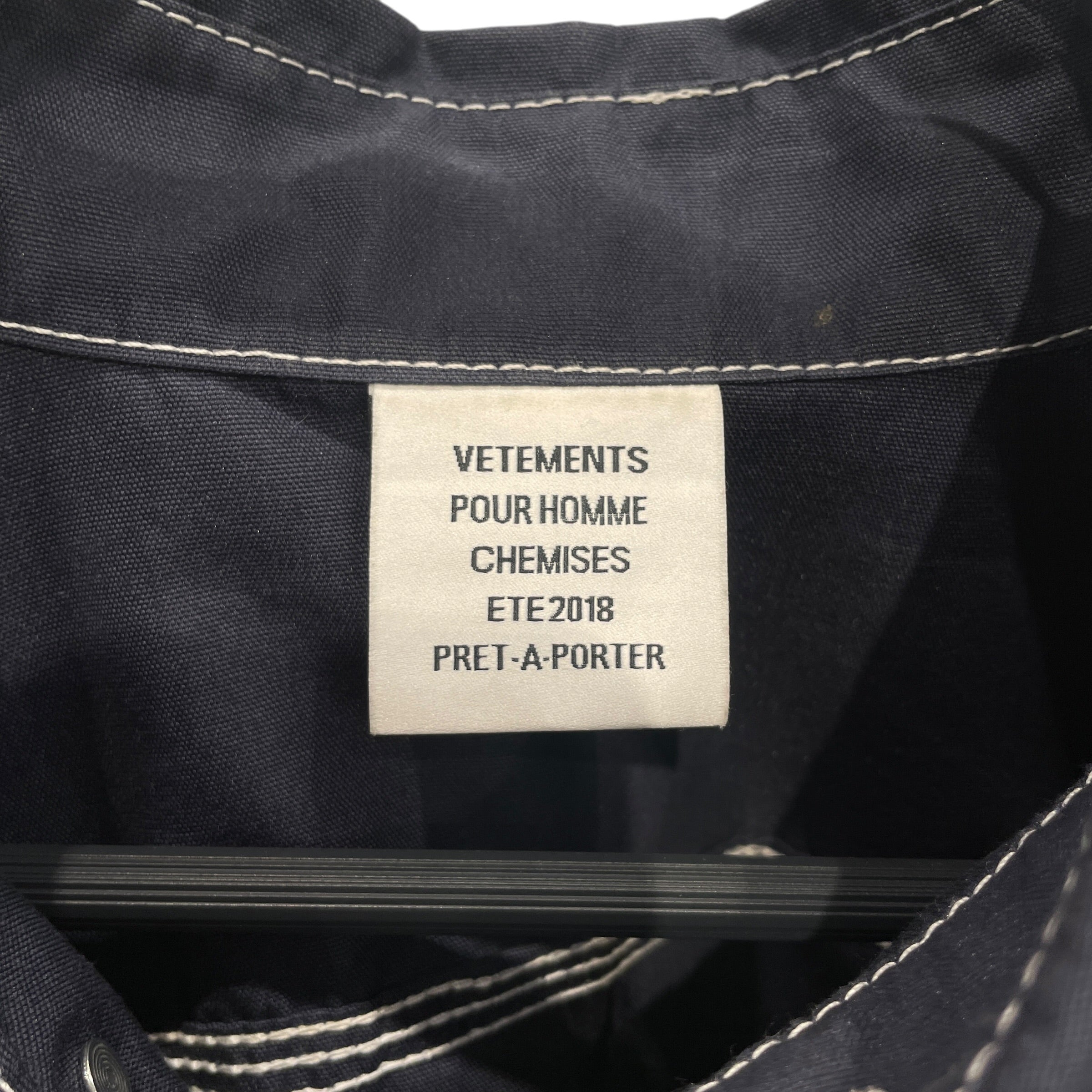 VETEMENTS/Jacket/L/Cotton/NVY/WHITE STITCH WORK SHIRT view 3