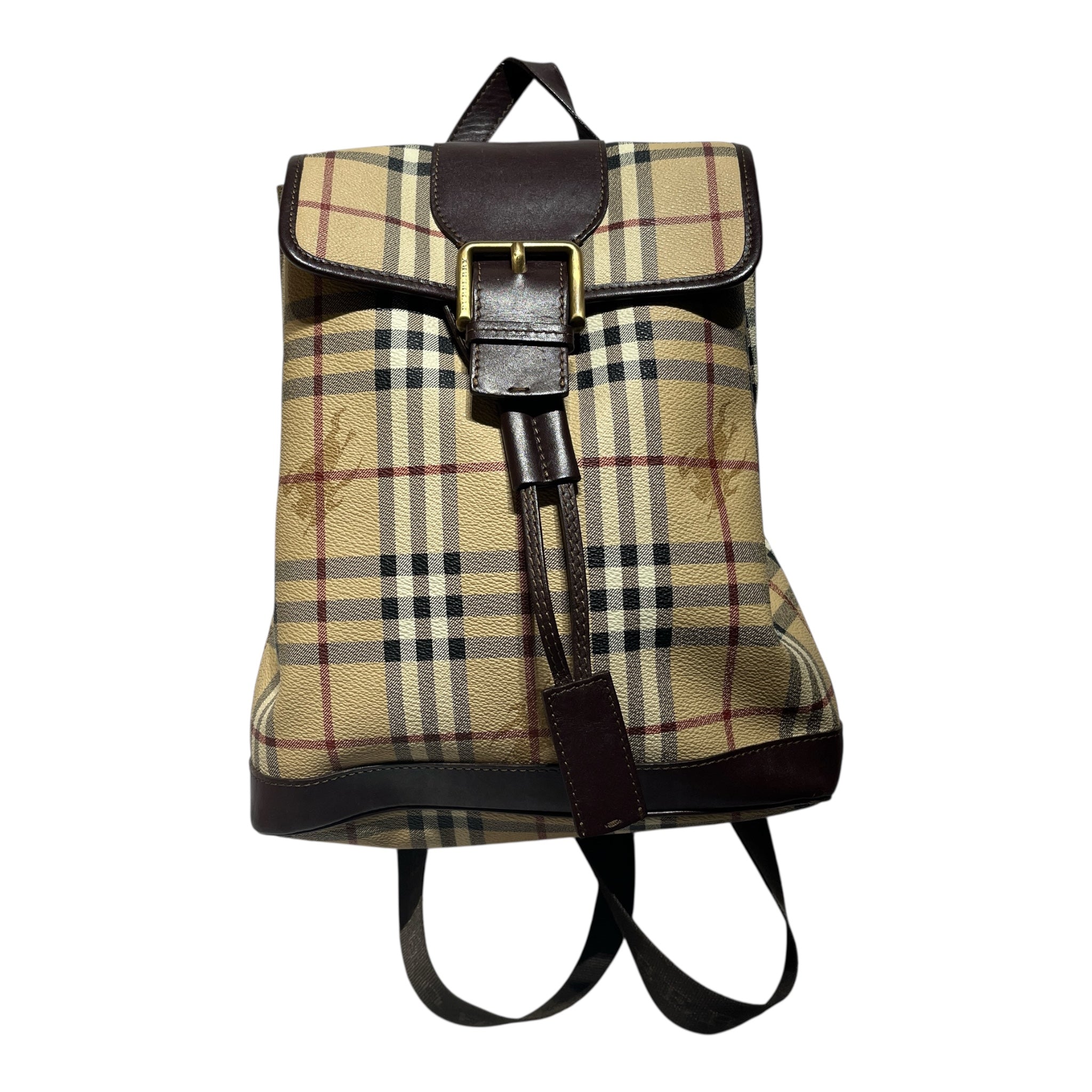 BURBERRY LONDON/Backpack/Plaid/Leather/KHK/Haymarket Check Backpack view 1