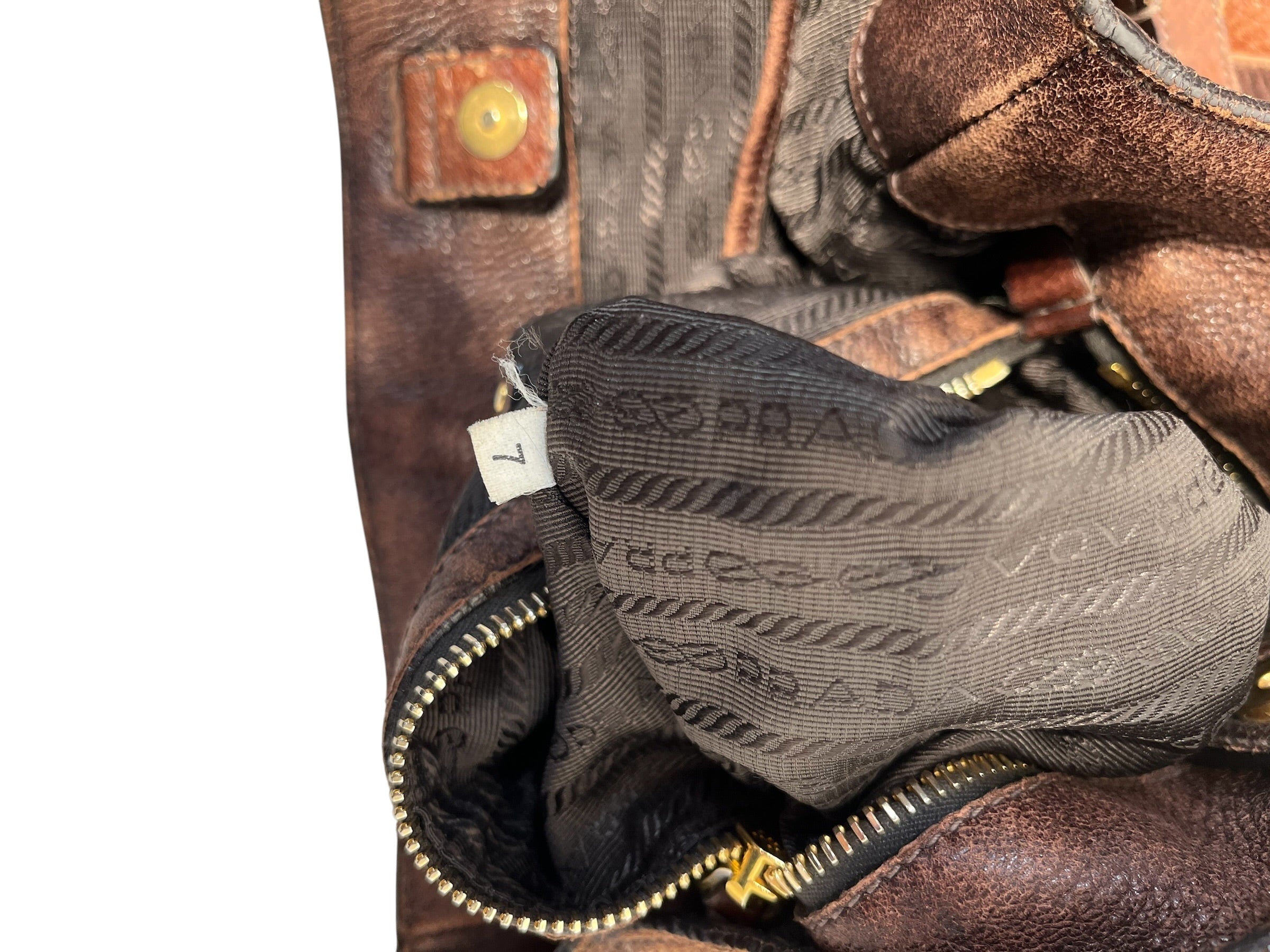 PRADA/Hand Bag/Leather/BRW/Cervo Antik Hobo view 8