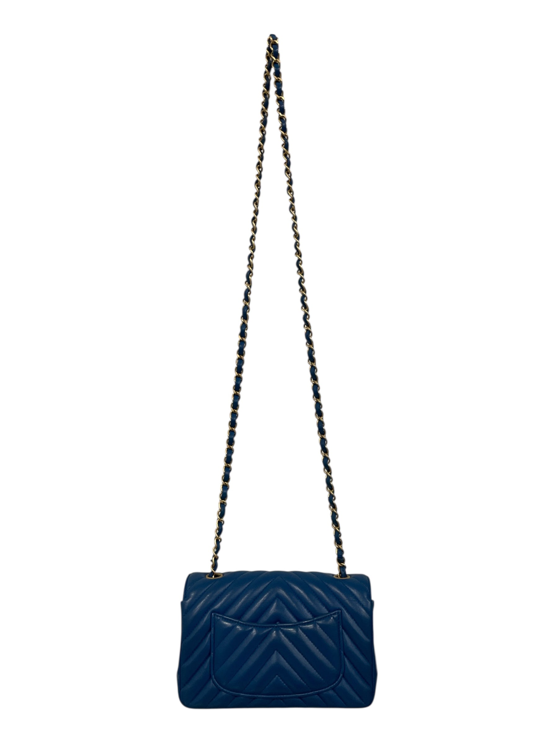 CHANEL/Cross Body Bag/Leather/BLU/mini chevron flap view 2