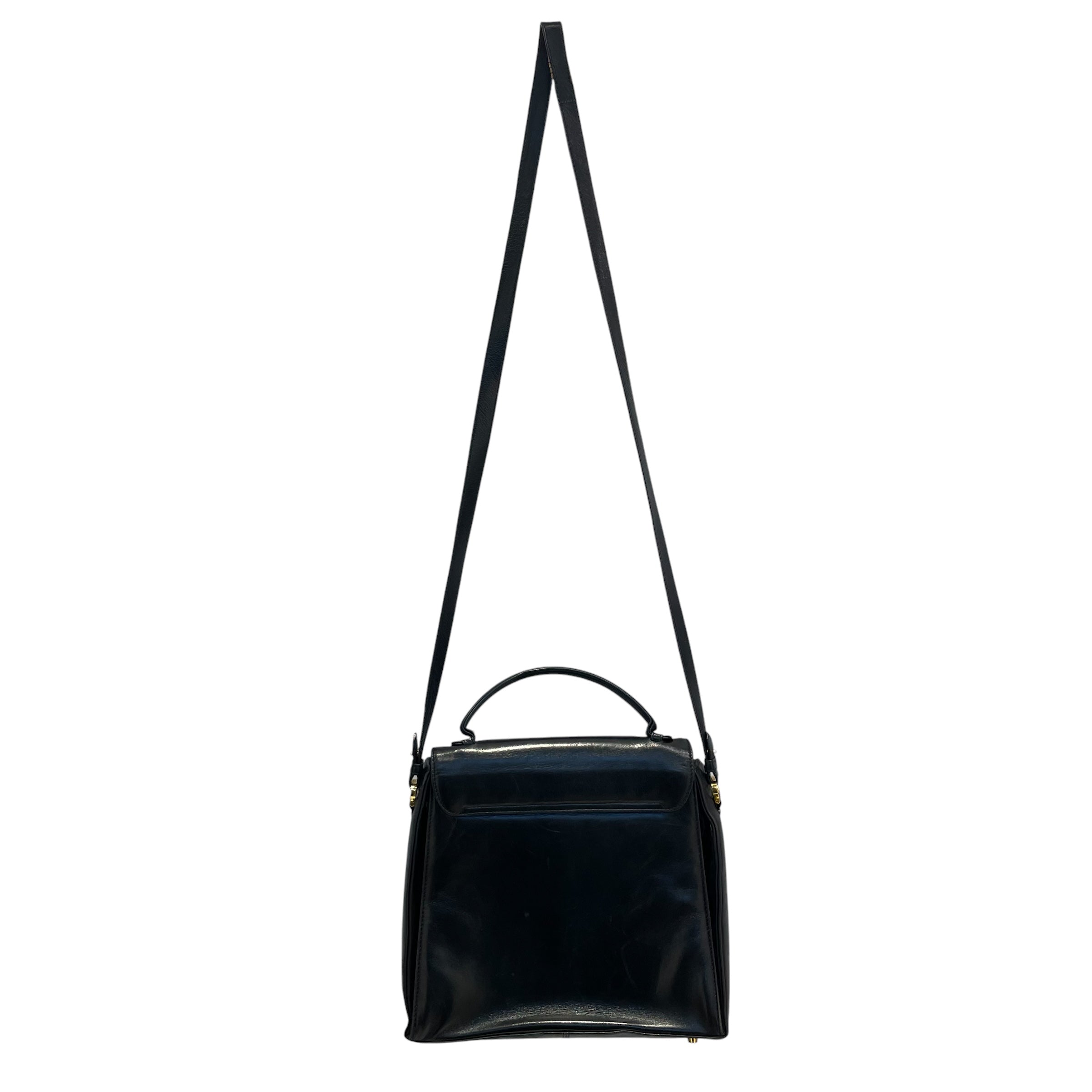Salvatore Ferragamo/Hand Bag/Leather/BLK/3 GLD BUTTONS ON FRNT FLAP view 2