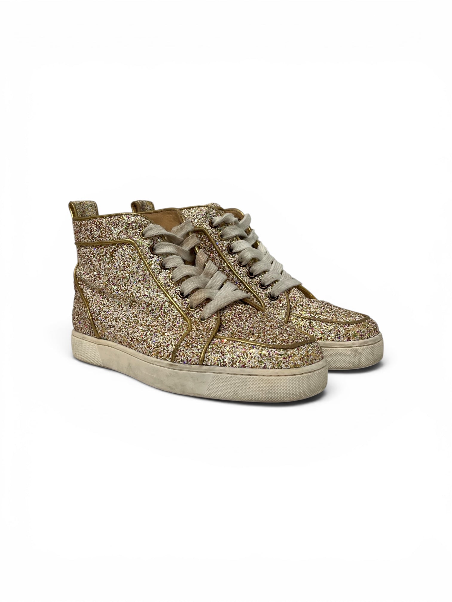 Christian Louboutin/Hi-Sneakers/EU 38/All Over Print/Leather/WHT/RAINBOW GILTTER ALL OVER view 1