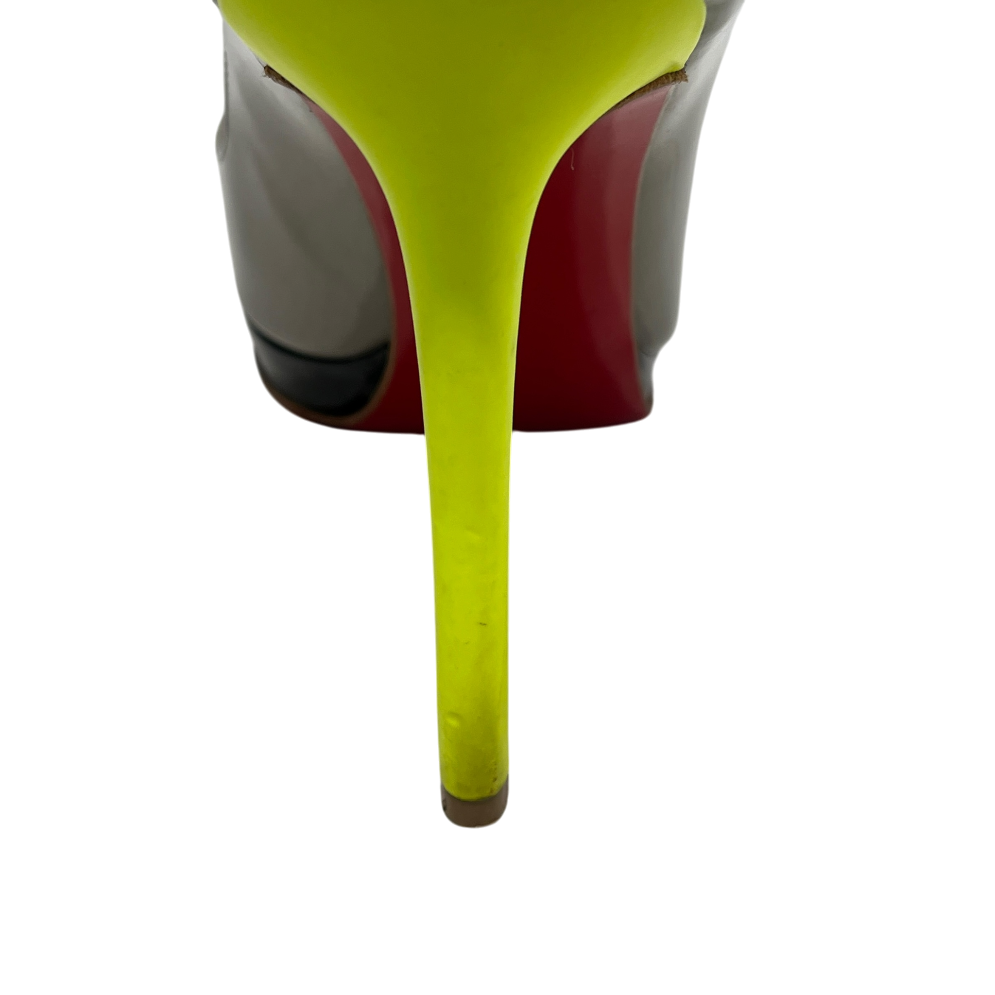Christian Louboutin/Heels/EU 36.5/Border/Leather/GRY/V-Tip/Greige Pigalle w Neon YLW Heel view 6