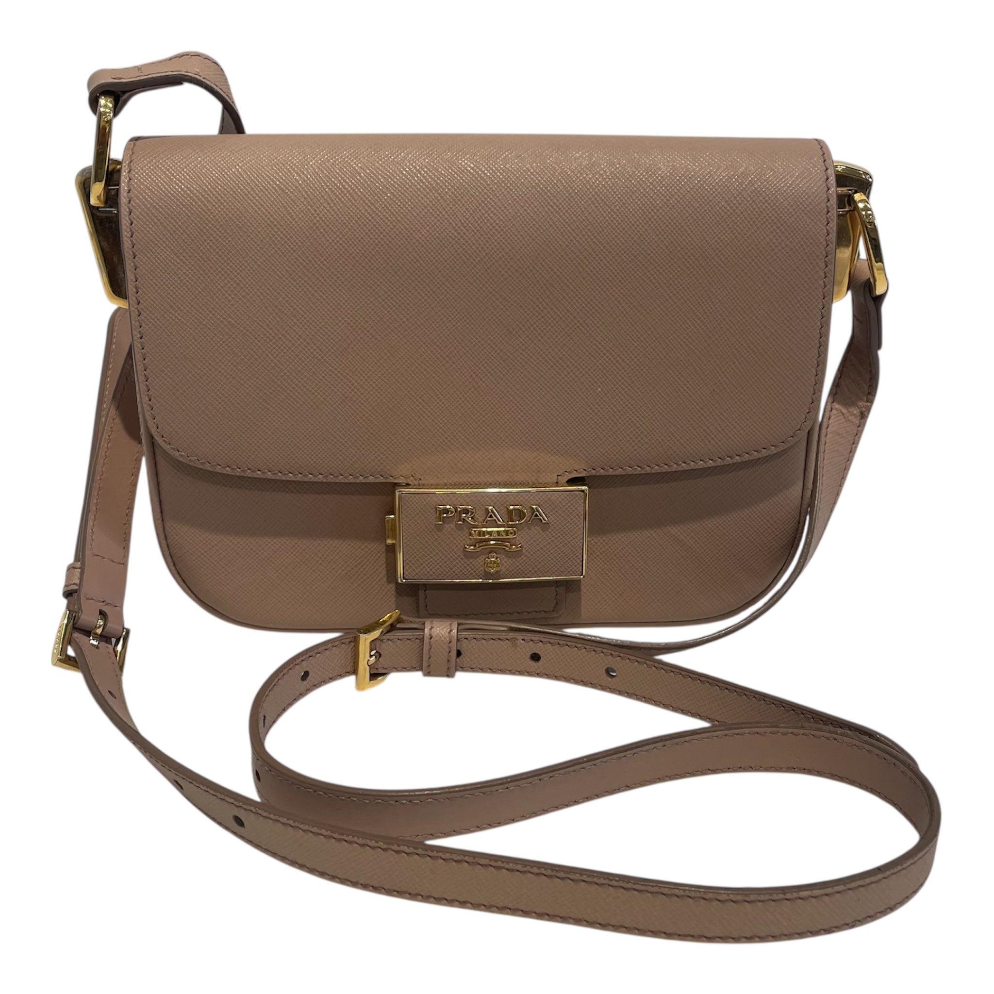 PRADA/Cross Body Bag/Leather/BEG/prada embleme saffiano view 2