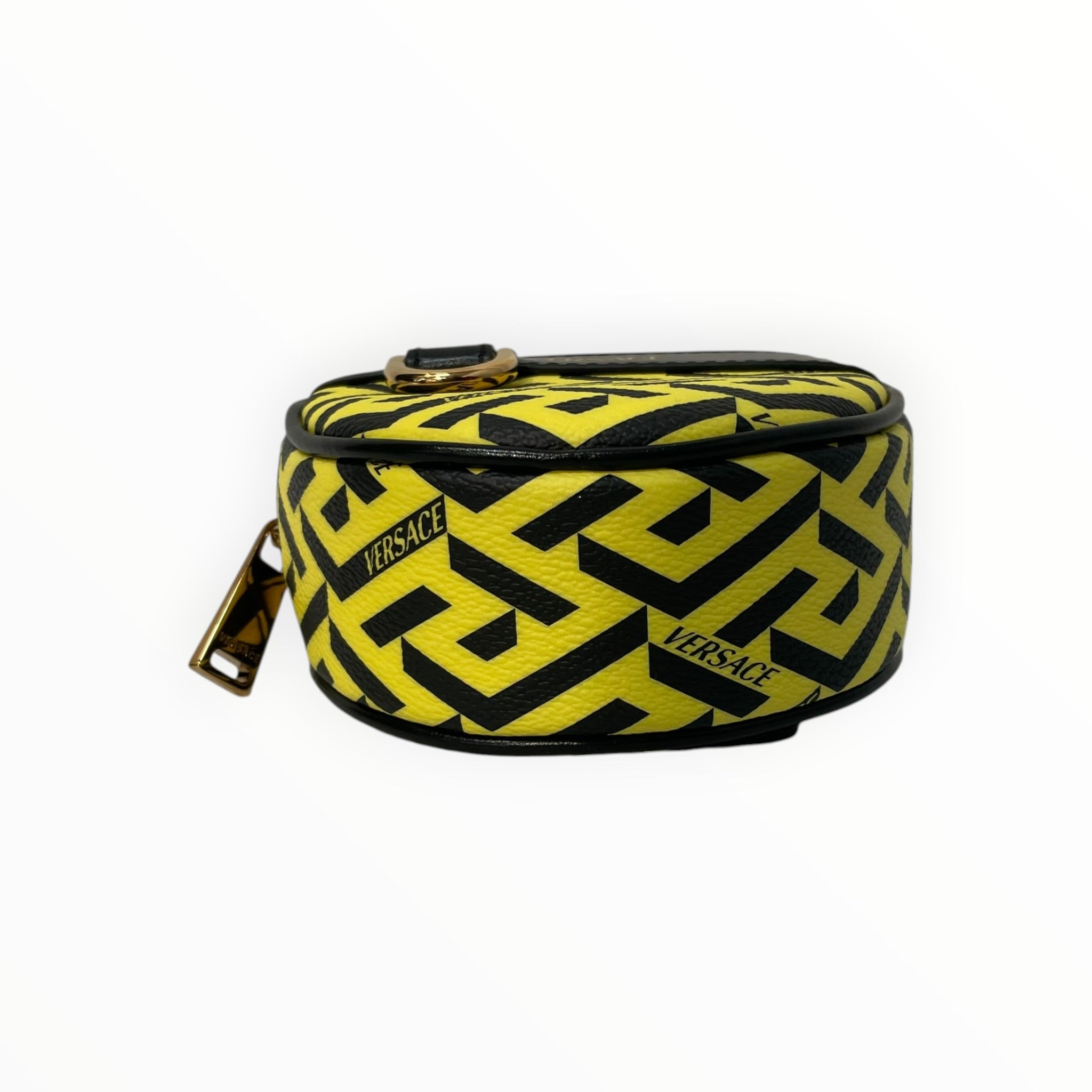 VERSACE/Pouch/All Over Print/Leather/YEL/la greca signature round pouch view 3
