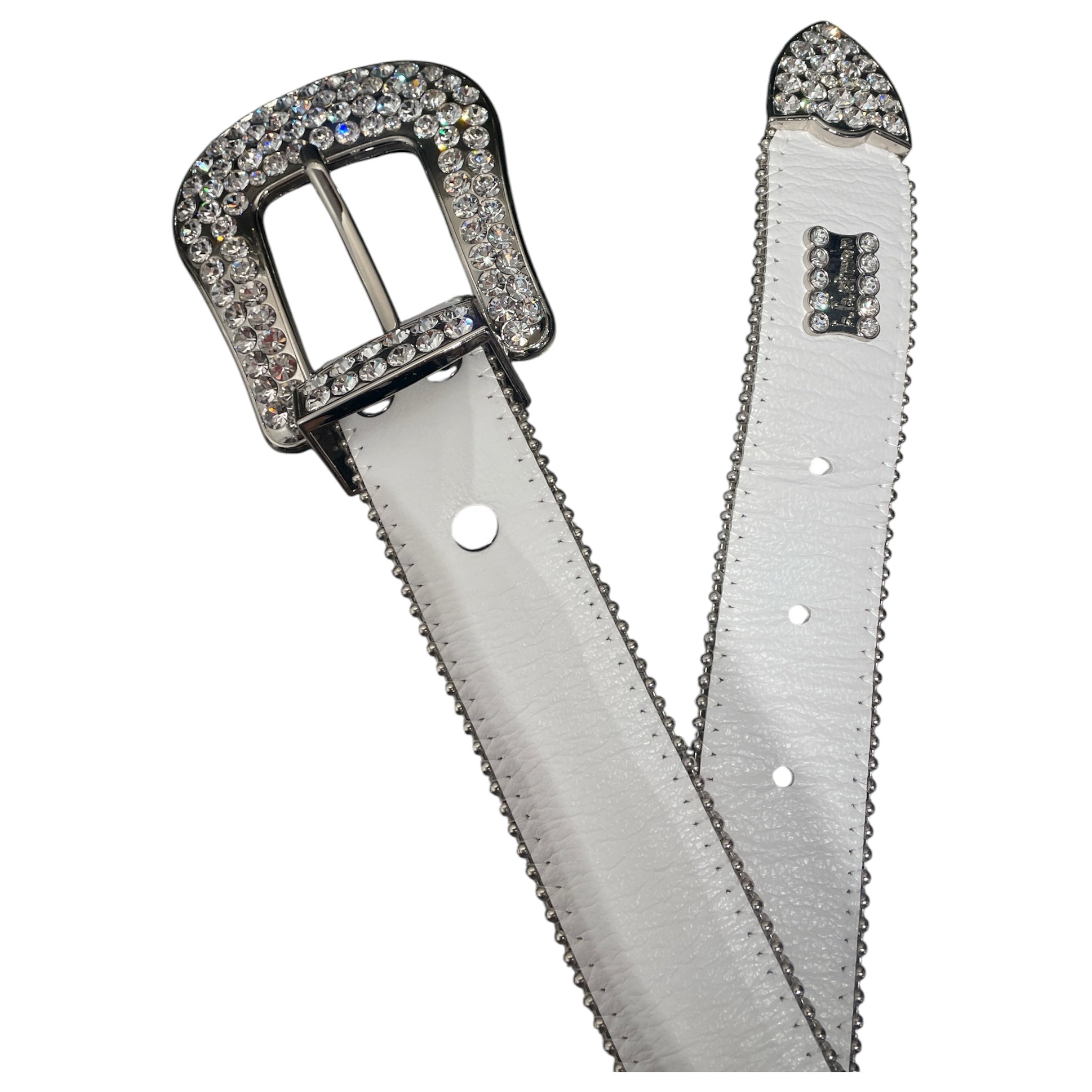 b.b.simon/Tie/Leather/WHT/M's/Crystal Embellished Buckle Bel view 2
