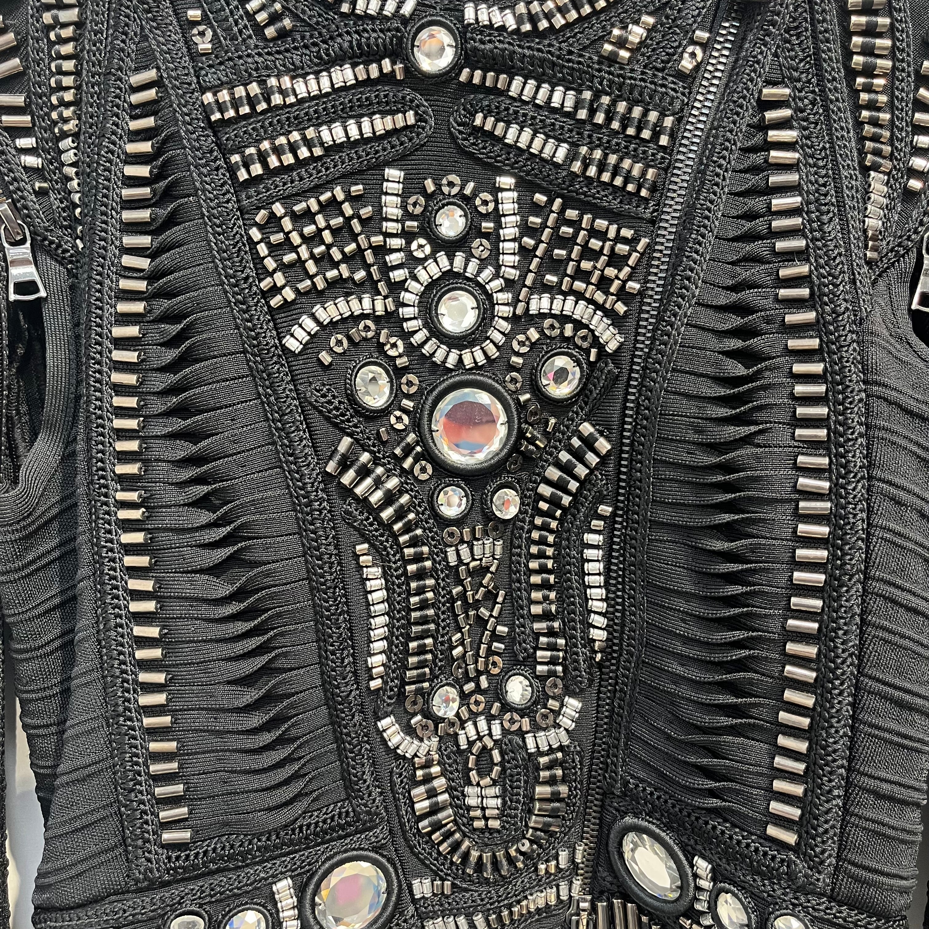 Herve Leger/Jacket/S/Polyester/BLK/bandaged zip up crystals metal view 6