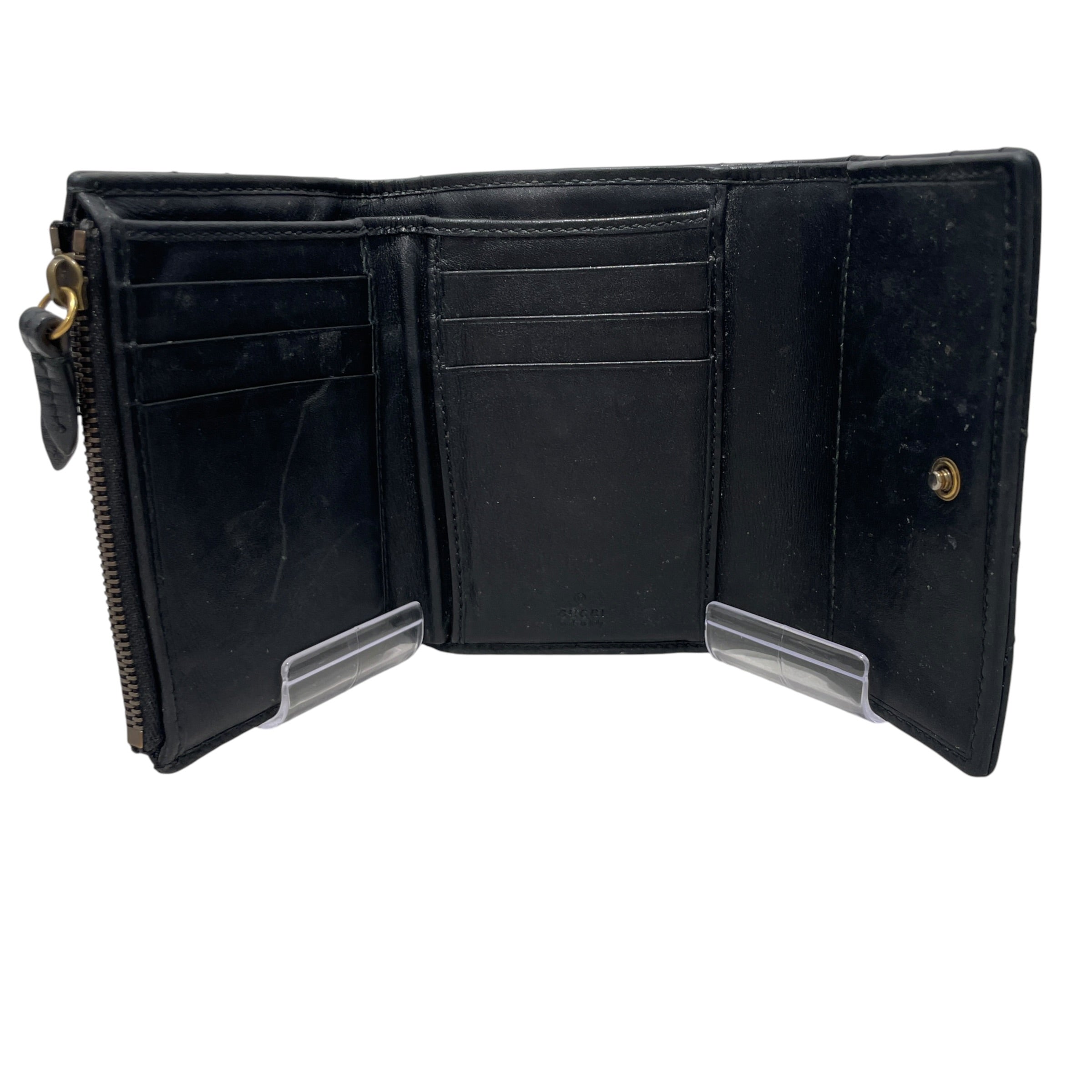 GUCCI/Trifold Wallet/Leather/BLK/M's/matelasse view 3