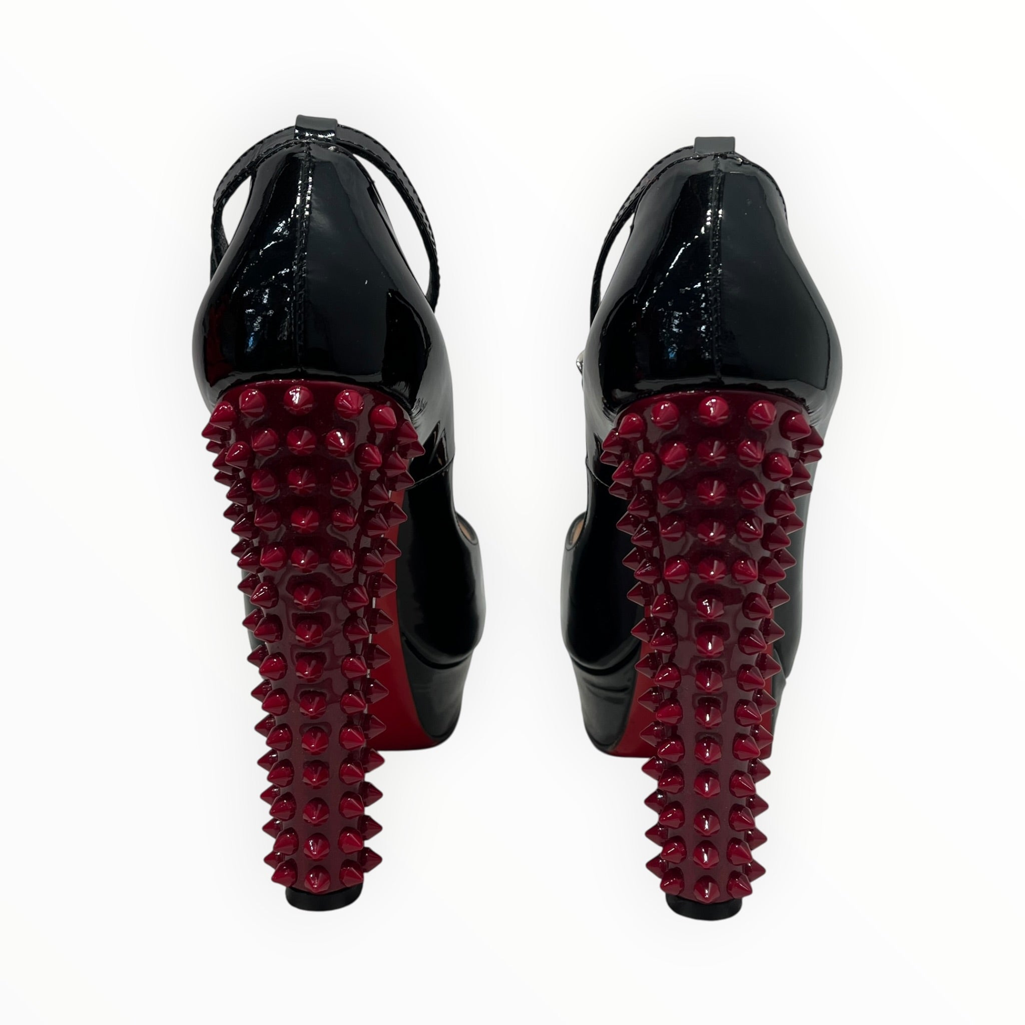 Christian Louboutin/Heels/EU 35.5/Leather/BLK/Ankle Strap/RED STUDDED HEEL view 3