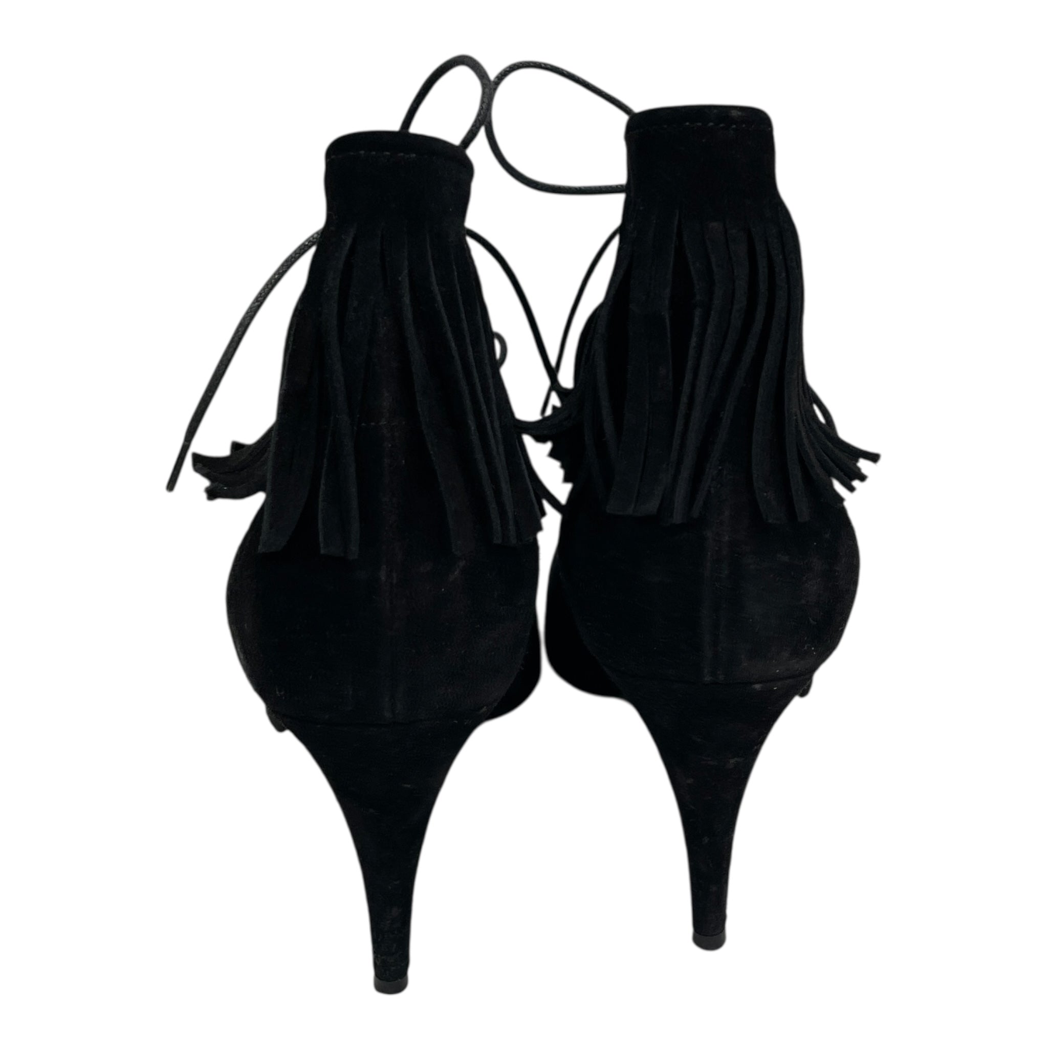 SAINT LAURENT/Heels/EU 38.5/Suede/BLK/FRINGE LACE UP HEEL view 3